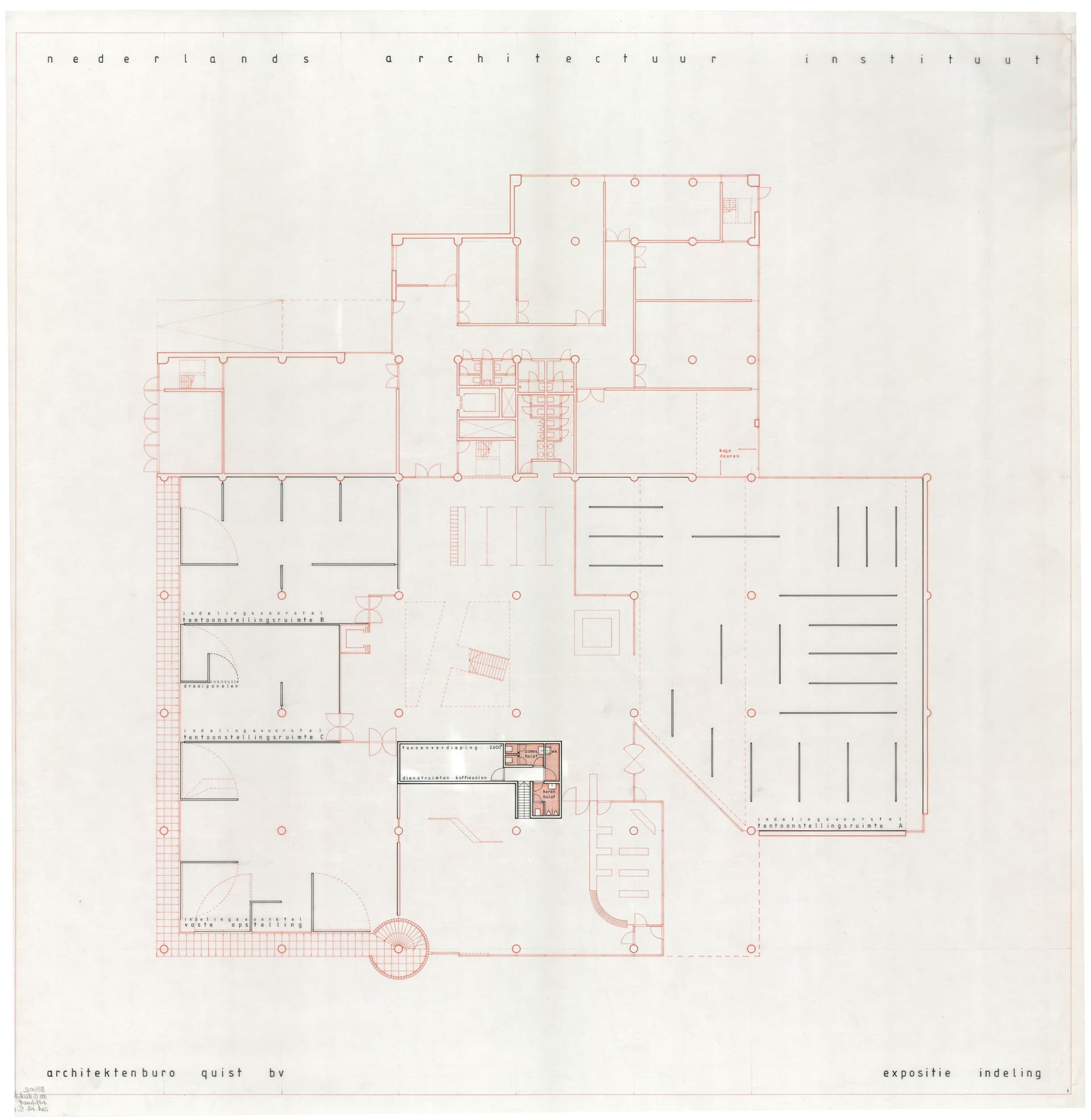 Architektenburo Quist. Competition design for the Netherlands Architecture Institute (NAi) in Rotterdam, 1988. Floor plan of the exhibition space. Collection Het Nieuwe Instituut, MOAI 5.6. 