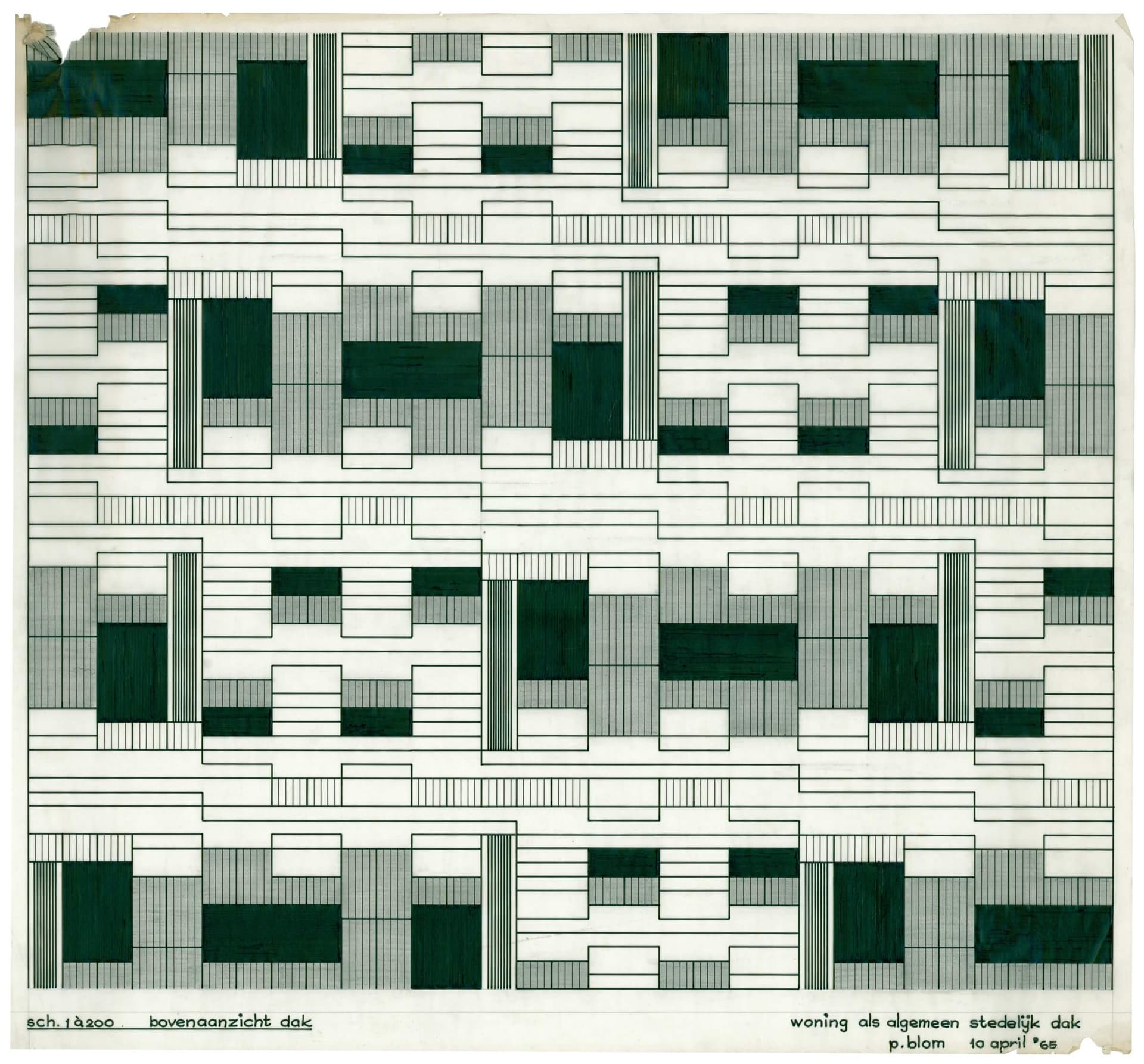 Piet Blom, Residence as general urban roof, aerial view of the roof, 1965, collection of Het Nieuwe Instituut, BLOM 33-6.  