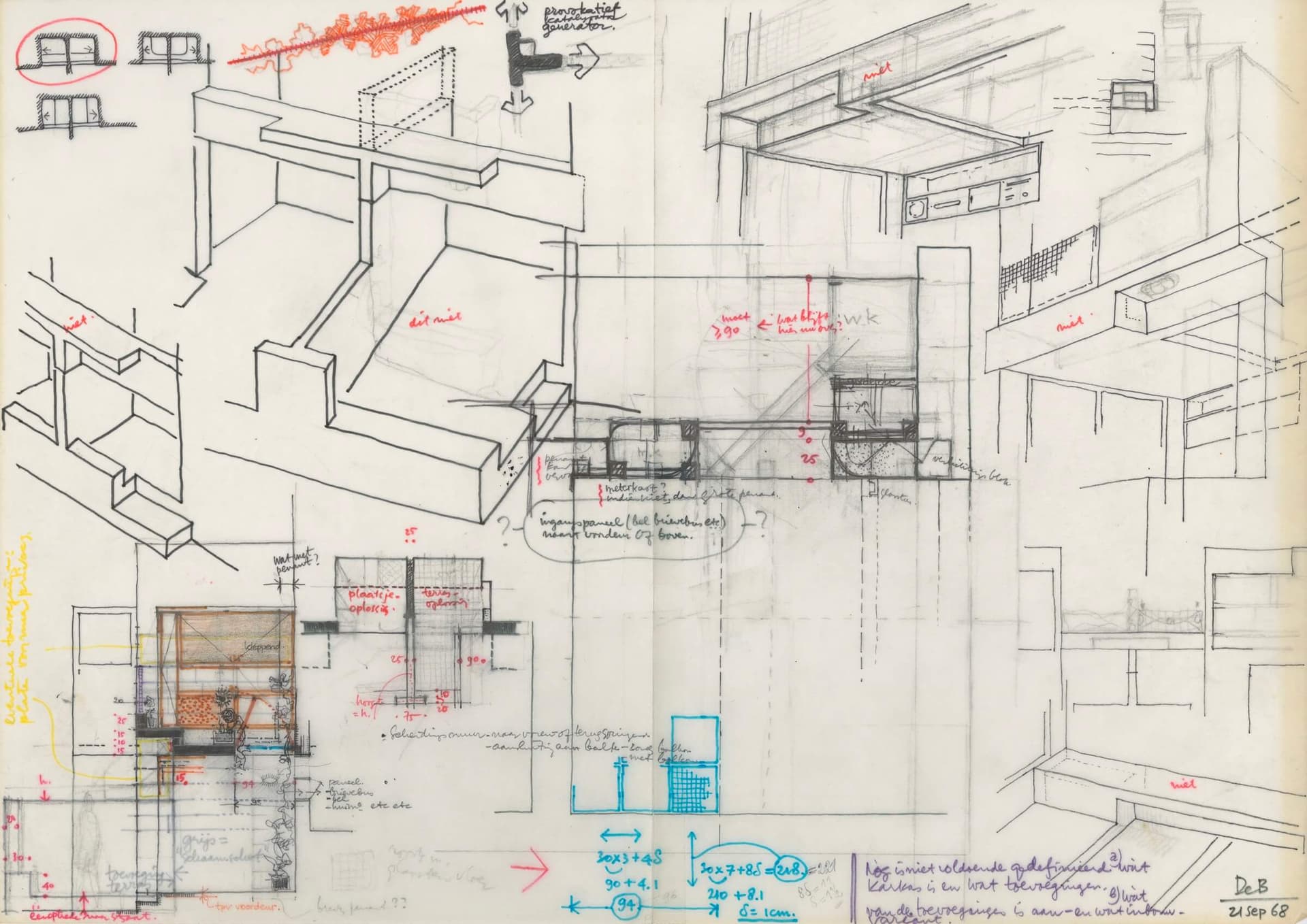 H. Hertzberger. Tekening Diagoonwoning, 1968. Collectie Het Nieuwe Instituut, HERT 12.2-17 