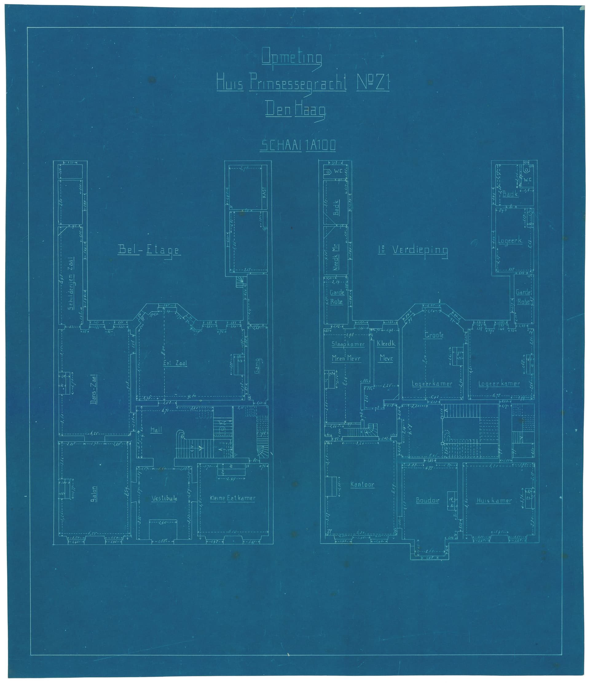 During restorations and renovations, architects made measured drawings of the existing building from which blueprints were then made. Van Nieukerken architecture office. Renovation of the Cremer family’s home, The Hague, undated. Collectio… 