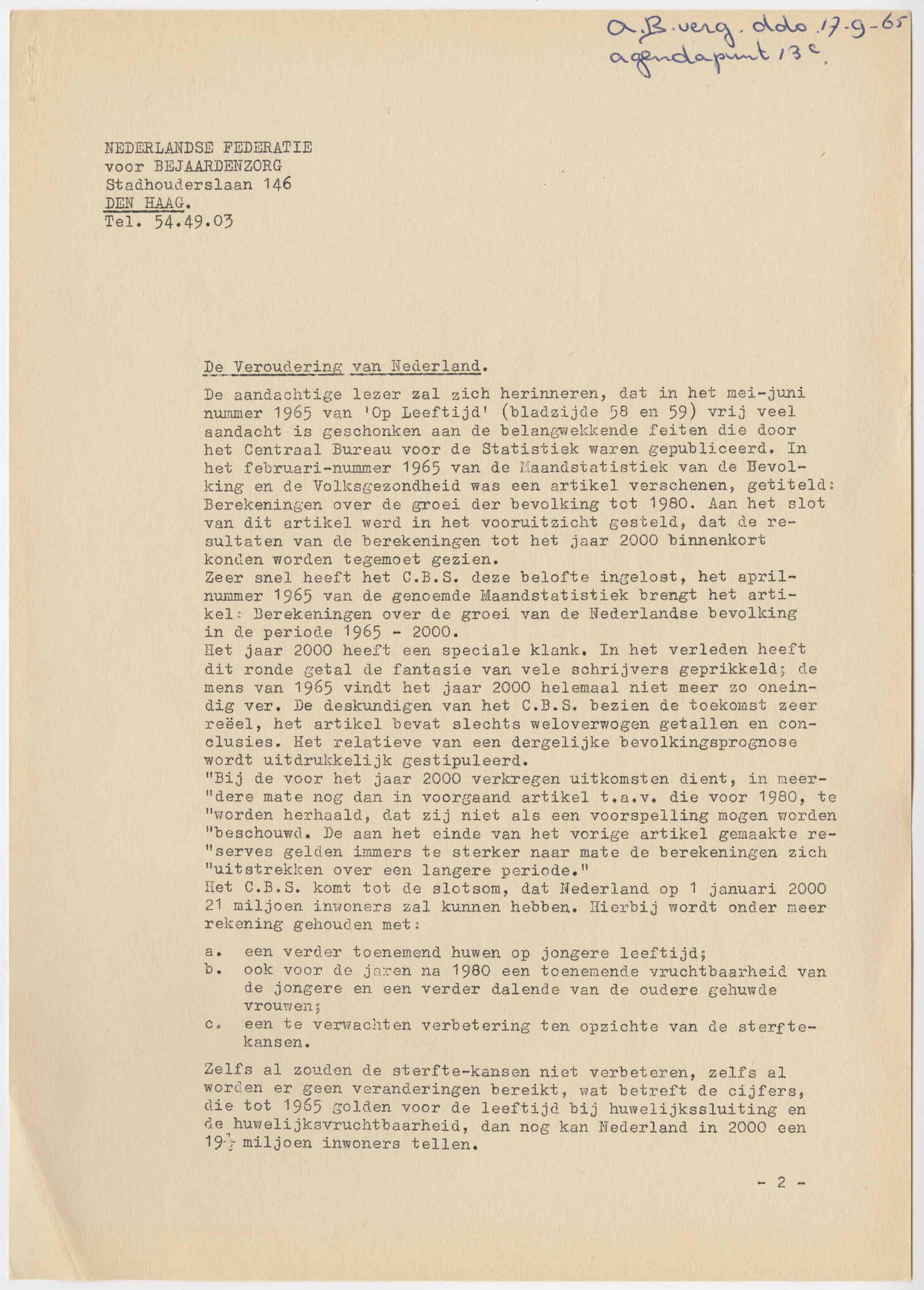  B. Krol, De veroudering van Nederland, Nederlandse Federatie voor Bejaardenzorg, 1965. Collectie Het Nieuwe Instituut, NIRO a244-1 