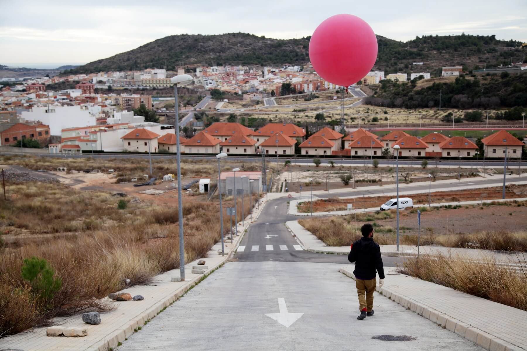 Preparing to capture aerial images with a ballon in an abandoned urban area in La Vall d’Uixó, Valencia, Spain, credit: Basurama. 