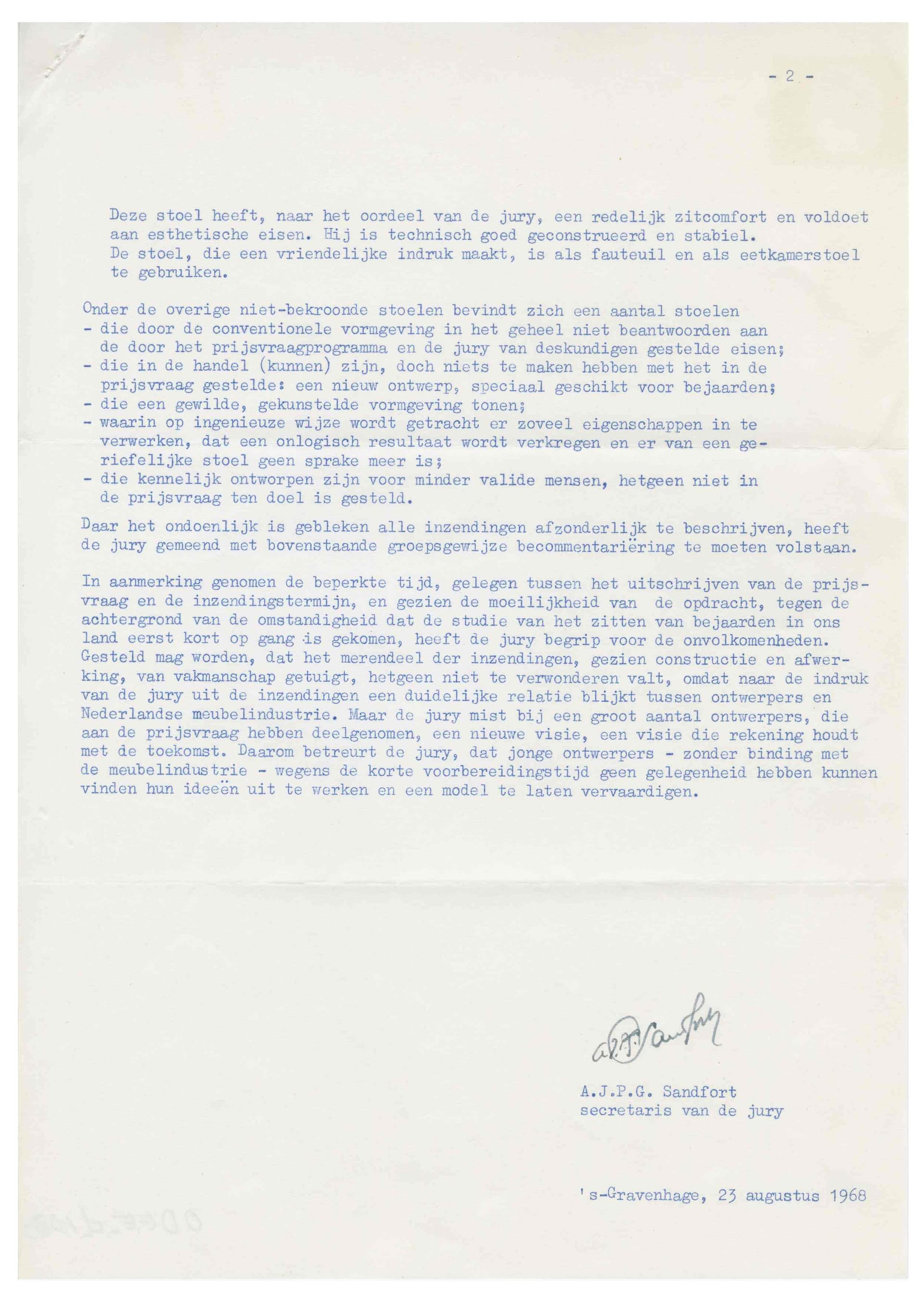  Jury report of the National Competition for a Chair for the Elderly, 1968. Client: Centrale Bond van Meubelfabrikanten. Collection: Het Nieuwe Instituut, ODEE d1880-1 