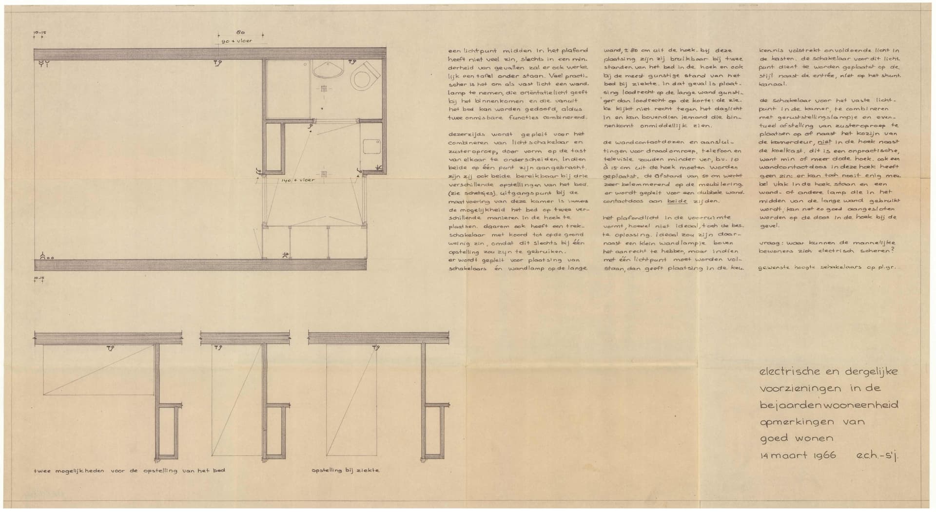 J.W.H.C. Pot and J.F. Pot-Keegstra and Stichting Goed Wonen, Indications for electrical provision in homes for the elderly, 1966. Collection: Het Nieuwe Instituut, POTK d77 