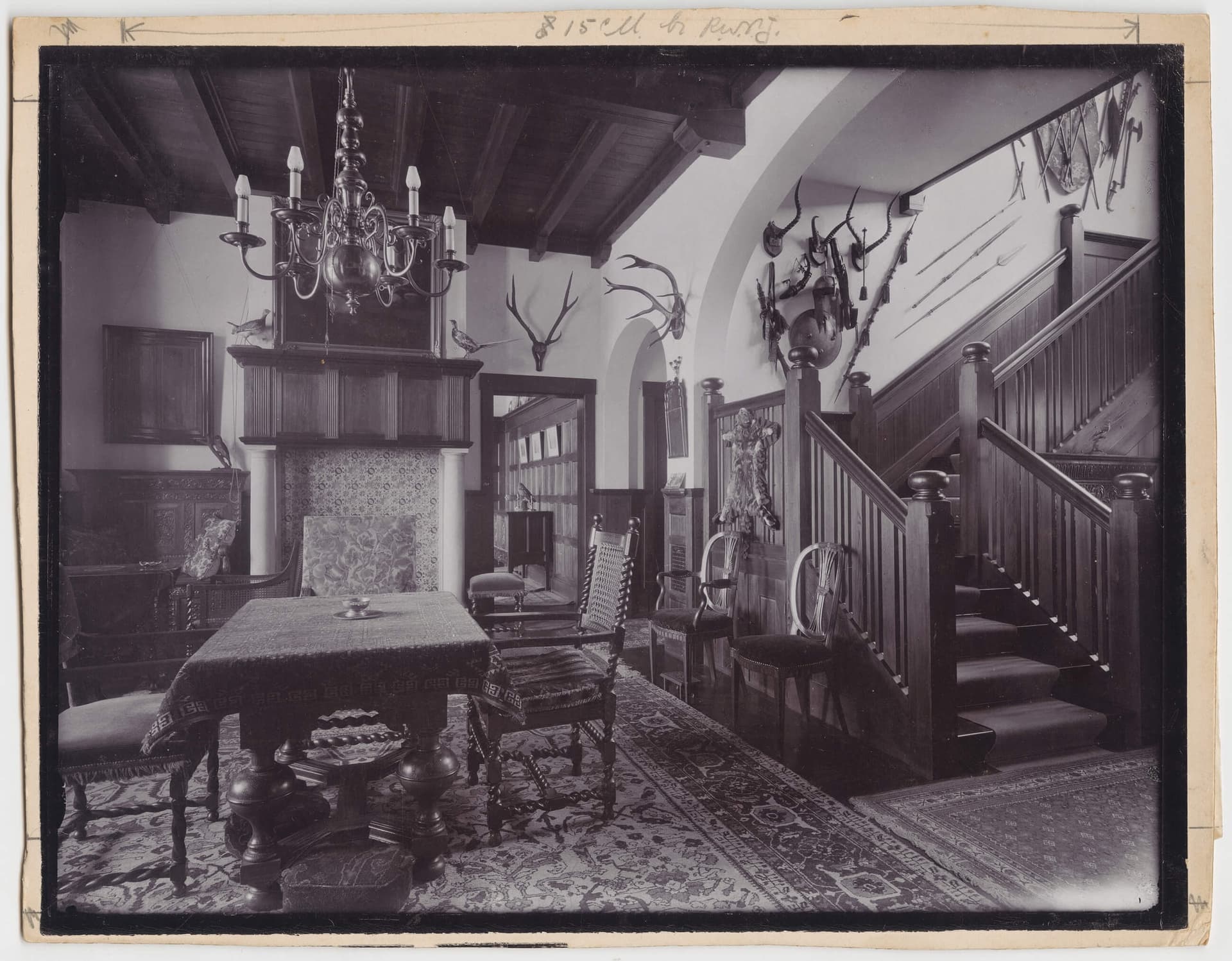 It’s hard to imagine people living here – it looks more like a temple dedicated to hunting than a home. A place to keep your (misbegotten) trophies, but not to relax in. J.W. Hanrath. Olaersduyn hunting lodge, Rockanje, 1910. Photographer…  