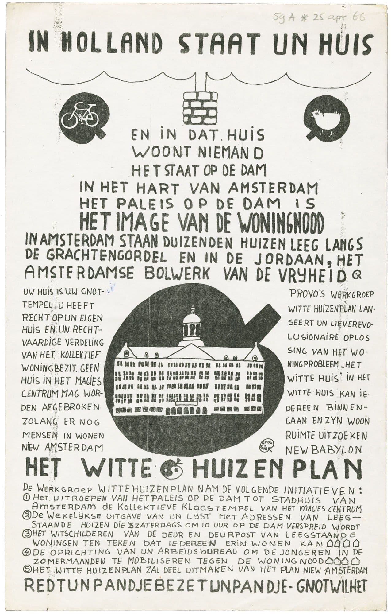 White Houses Plan pamphlet by Provo movement, April 1966. Collection: International Institute of Social History, Amsterdam 