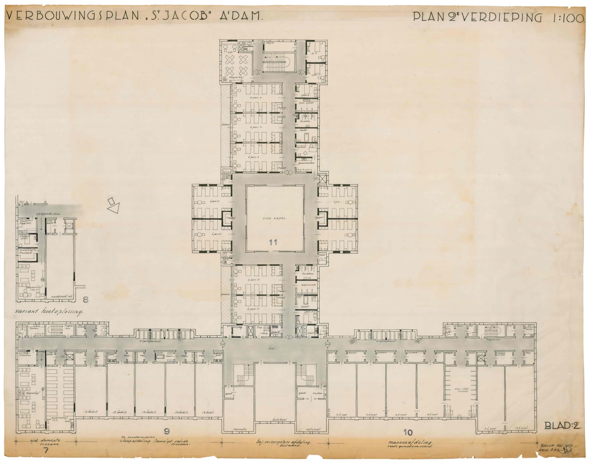  H. van Putten, verbouwing van de mannen- en vrouwenafdeling van het Sint Jacob Gesticht, Amsterdam, 1959. Collectie Het Nieuwe Instituut. 