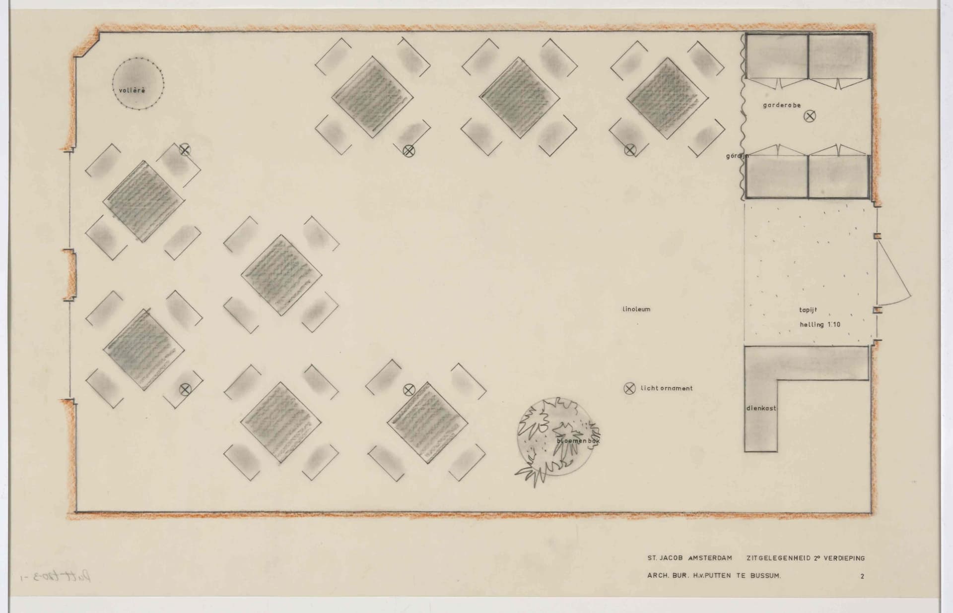  H. van Putten, ontwerp voor een zitje in het Sint Jacob Gesticht, Amsterdam, ca. 1959. Collectie Het Nieuwe Instituut. PUTT t20.3-2 