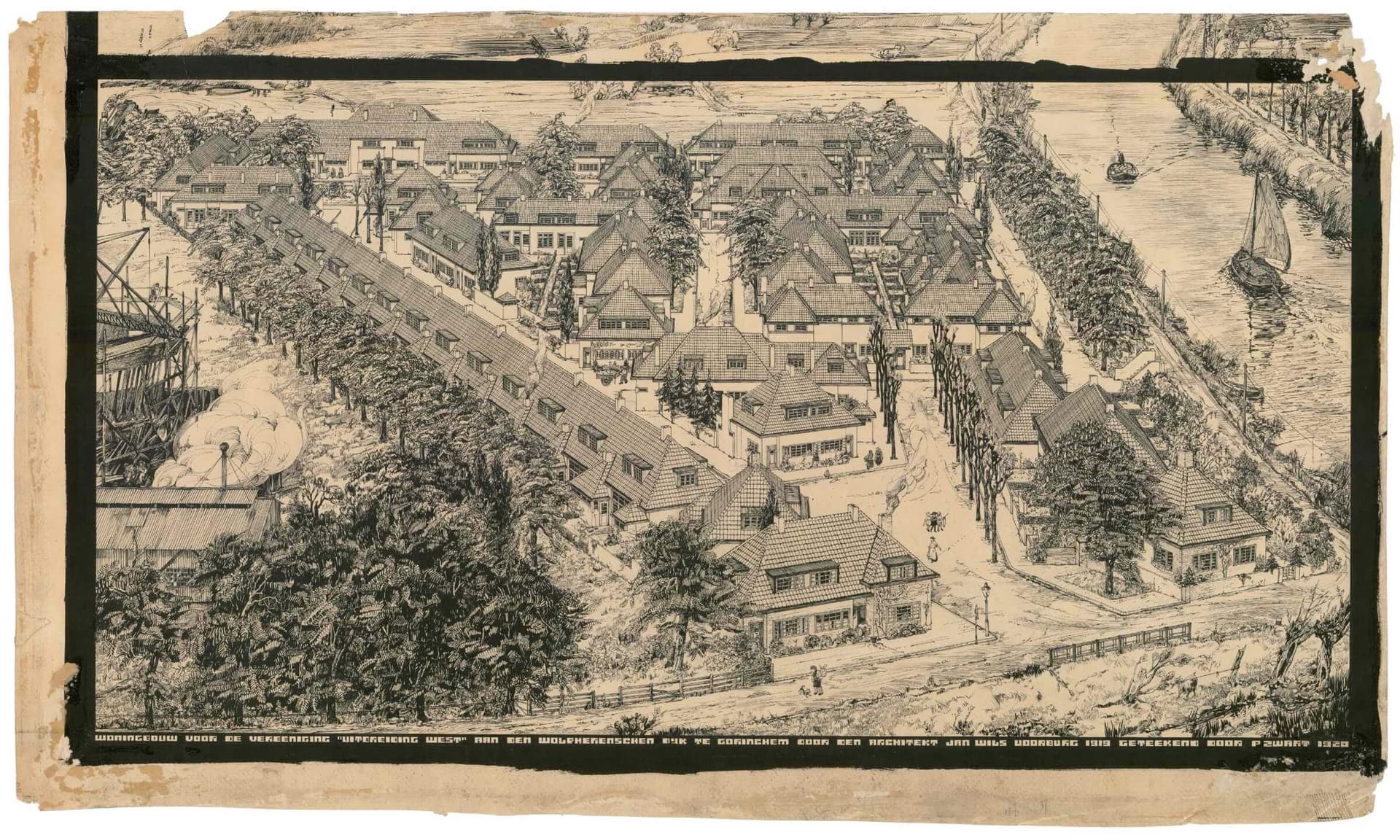 In 1920, tegelijkertijd met het ontwerp en de aanleg van Vreewijk, ontwierp Jan Wils deze tuinwijk met arbeiderswoningen in Gorinchem. De verschillende soorten groen, zoals groepjes bomen, voor- en achtertuinen, bomen langs lanen en in woonstra… 