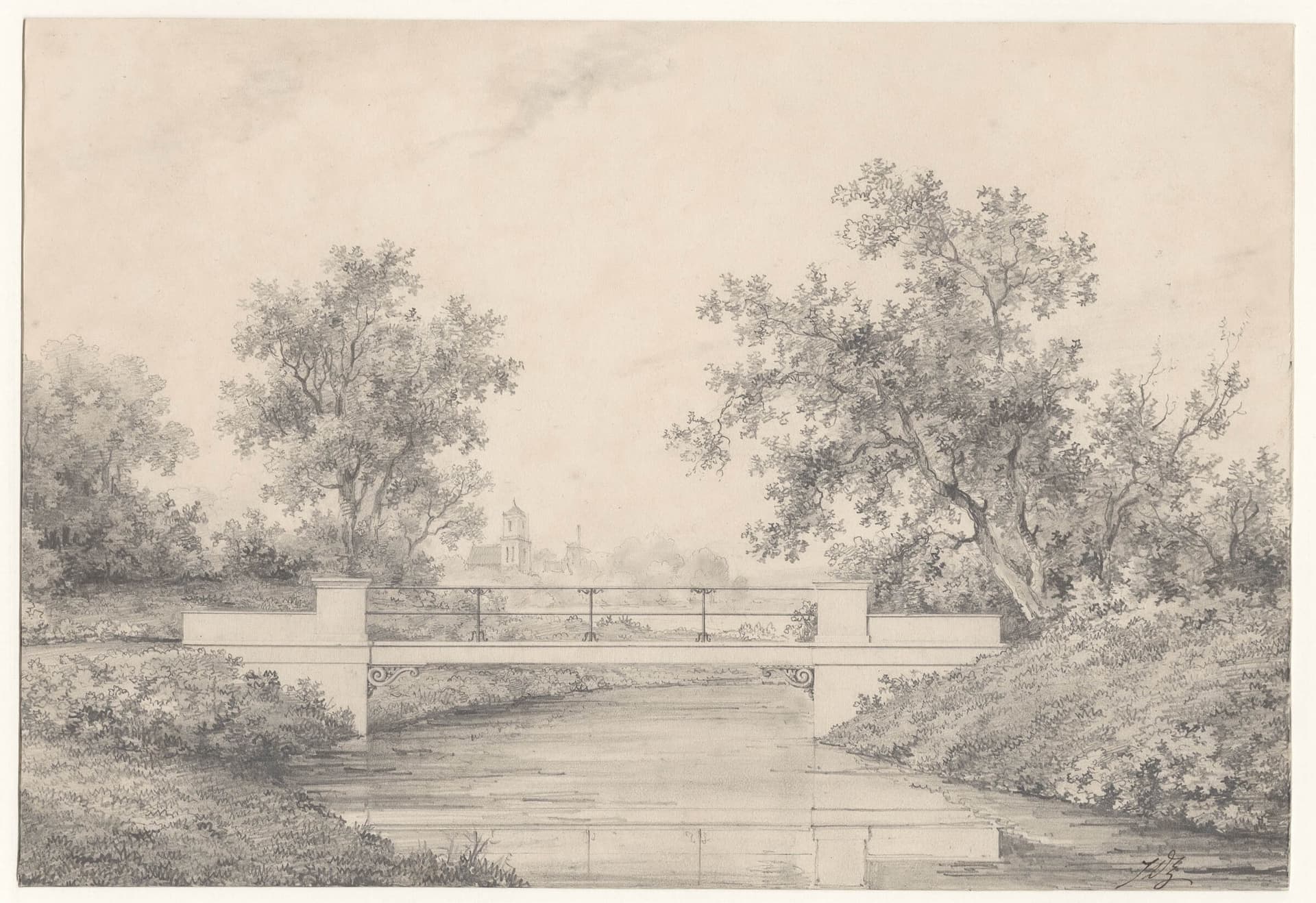 J.D. Zocher jr. ontwierp de bruggen van Het Park. Deze ontwerpen zijn niet overgeleverd. De brug op deze tekening komt sterk overeen met de brug die hij ontwierp voor Het Park, ca. 1862. Collectie Het Nieuwe Instituut, Collectie Zocher, ZO… 