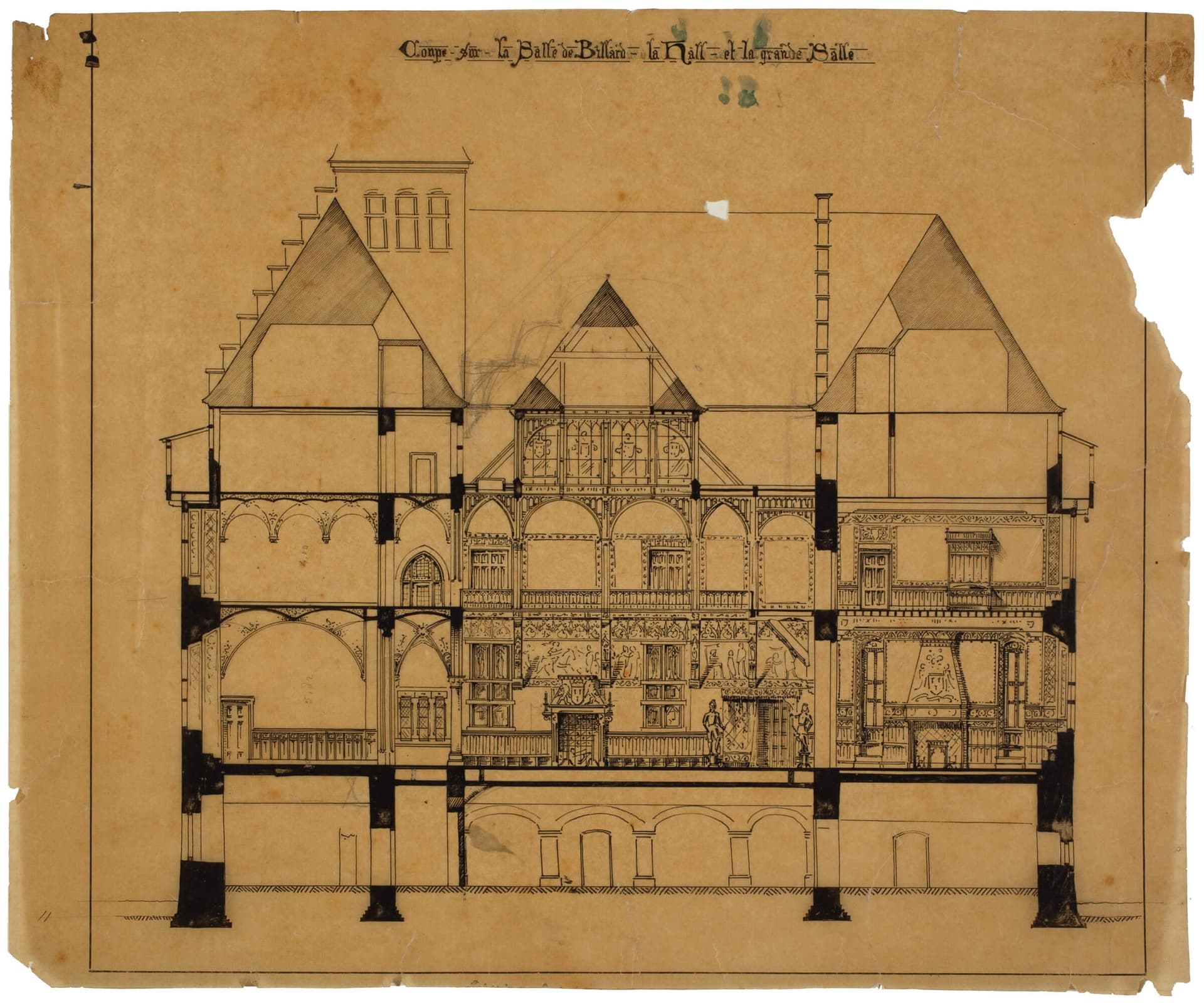 P.J.H. Cuypers. Doorsnede Kasteel de Haar. Collectie Het Nieuwe Instituut HAAR t30 