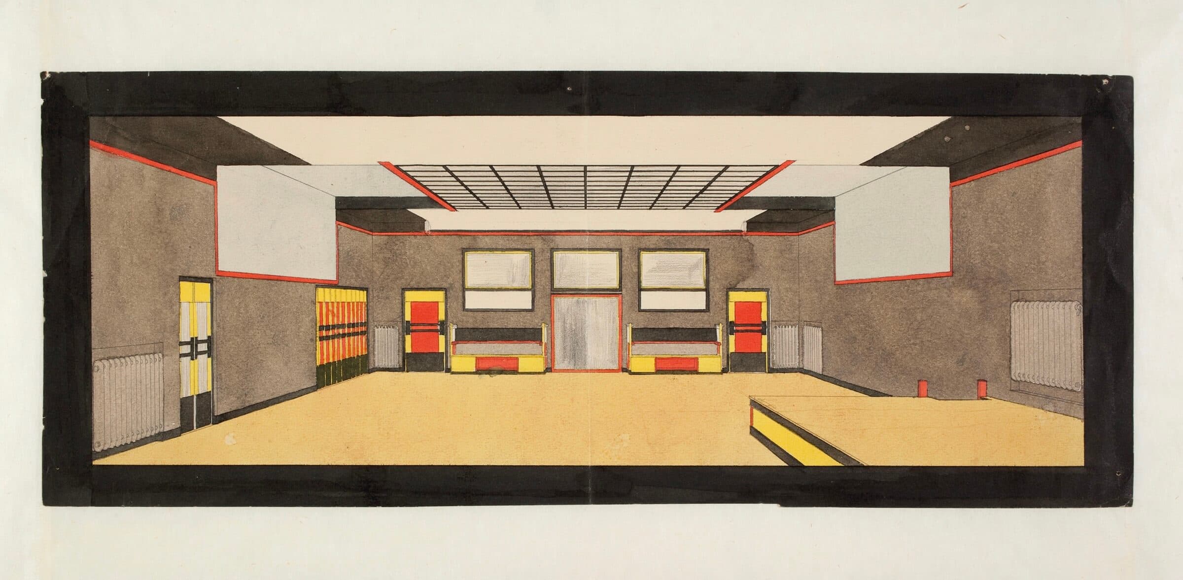 Jan Wils, Interieur van het Dansinstituut "Gaillard-Jorissen", Den Haag, 1921, Collectie Het Nieuwe Instituut.  