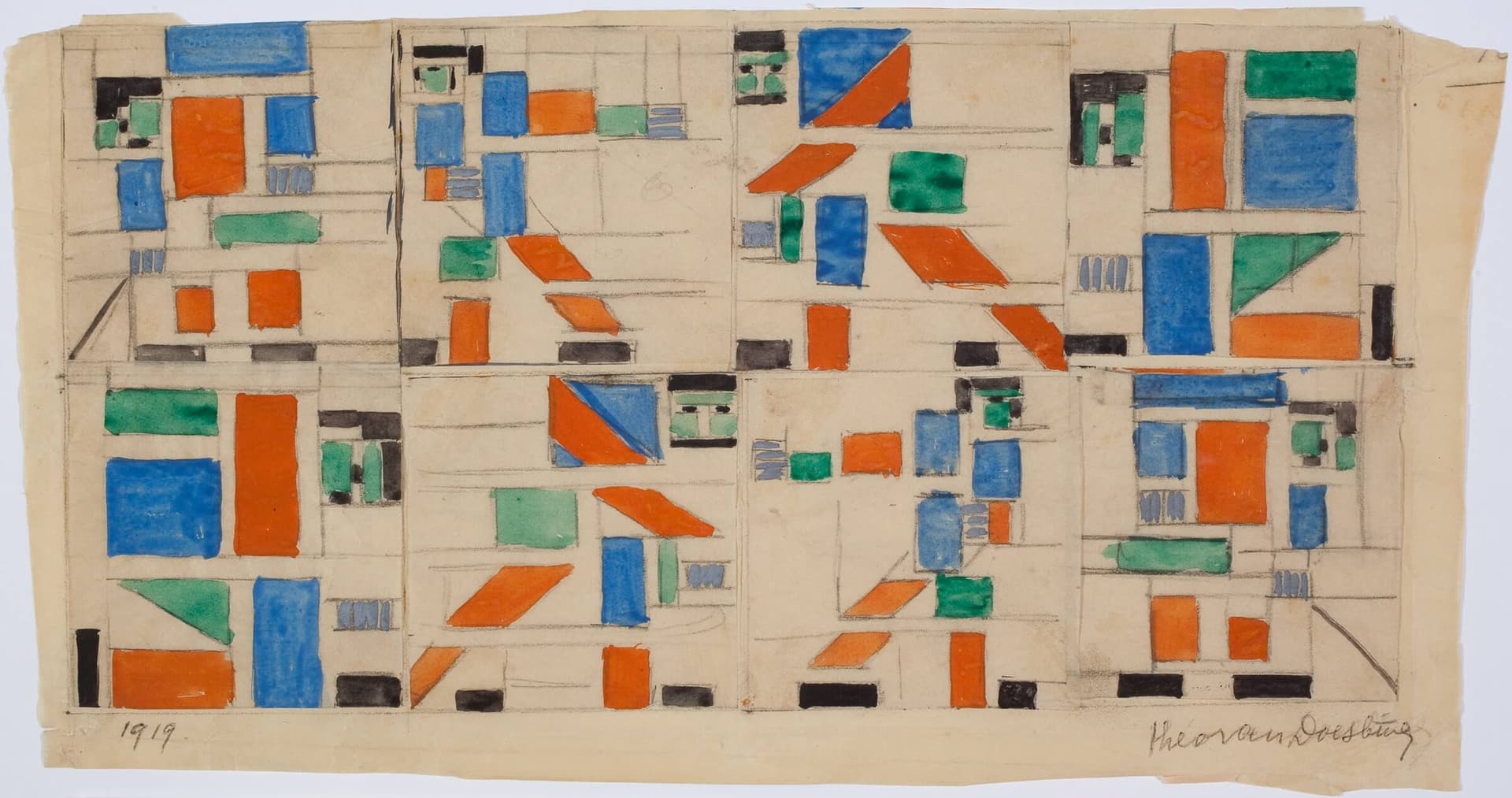 Theo van Doesburg. ‘Pastorale’. Glas in loodcompositie, ca 1917-1928. Collectie Het Nieuwe Instituut, DOES AB5071. Gift Van Moorsel. 