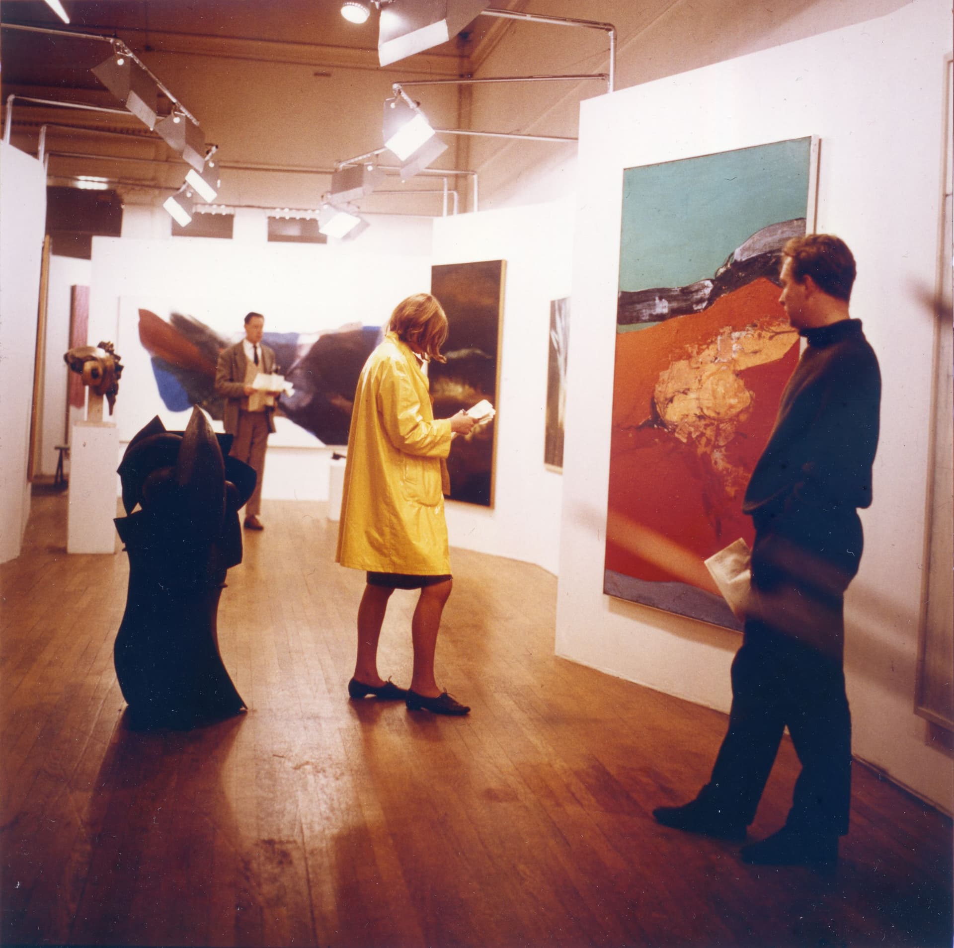 Alison and Peter Smithson. Painting & Sculpture of a Decade 54-64 exhibition, Tate Gallery, London, 1964. Interior view: sculpture Le Canonnier by Robert Müller, painting Red Ground by Rodrigo Moynihan. Photo by Sandra Lousada. Smithson Family… 