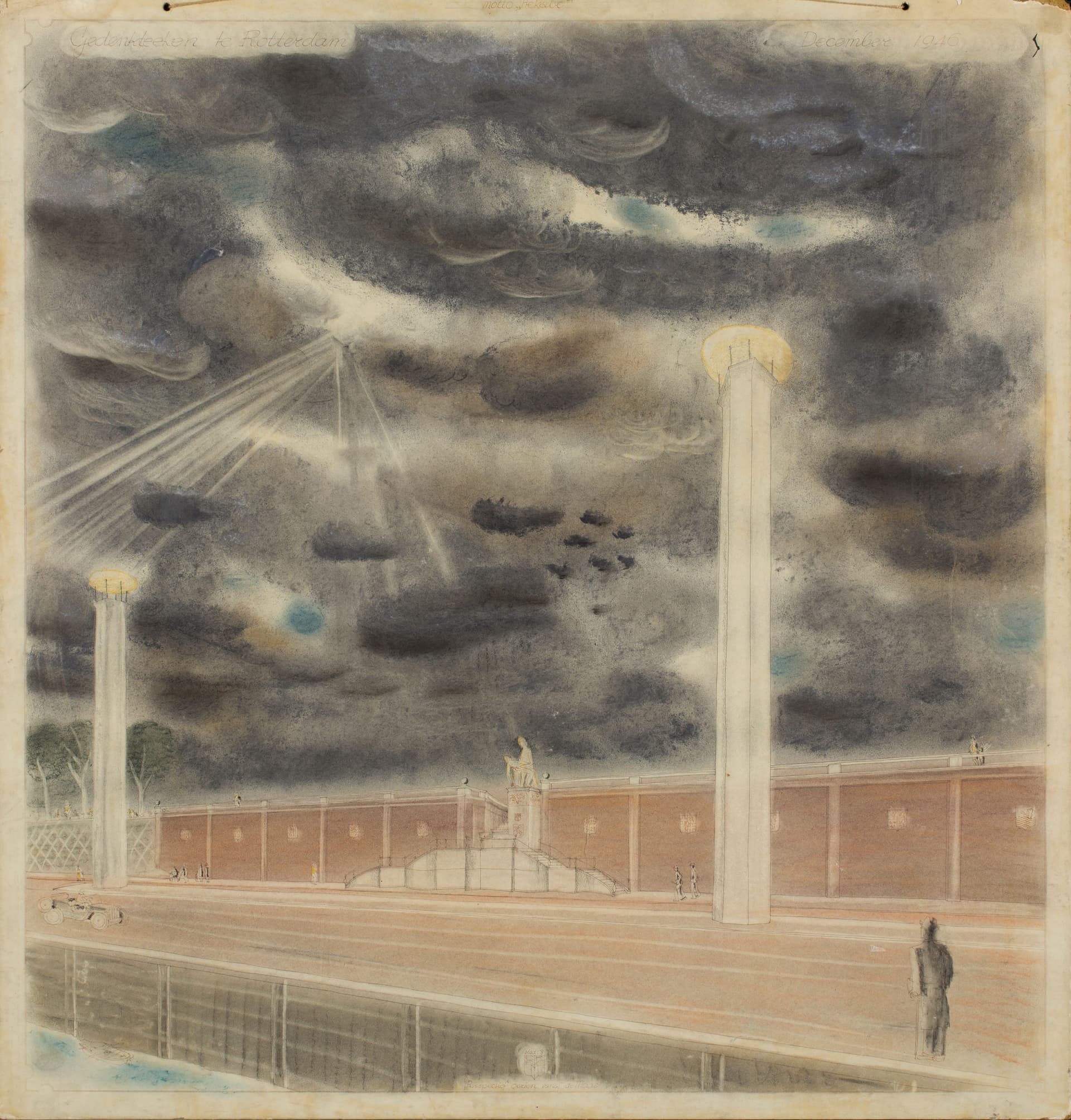  A. Staal. Oorlogmounument in het park in Rotterdam, 1946. Collectie Het Nieuwe Instituut 