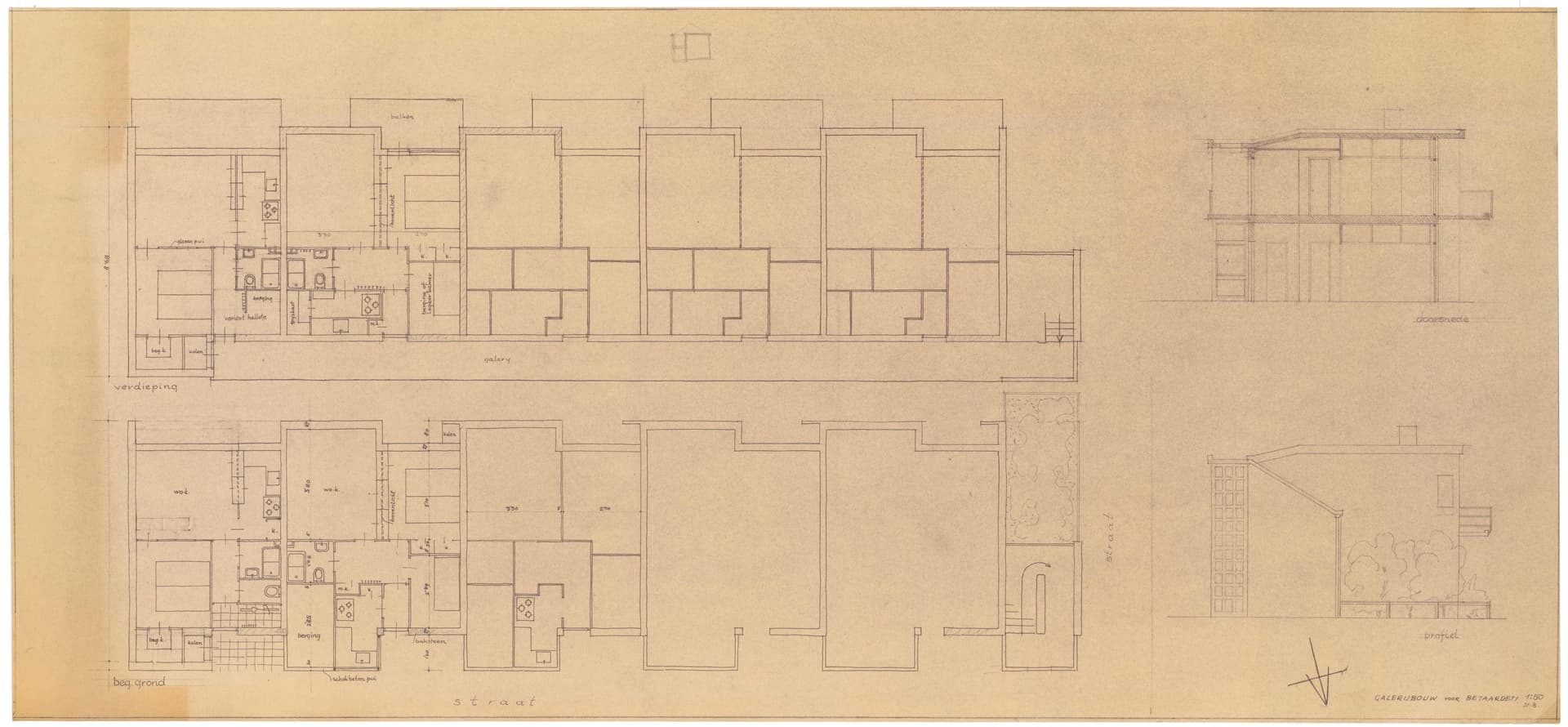  Lotte Stam-Beese, Apartments for the elderly, Rotterdam (Pendrecht), c.1950. Client: Rotterdam City Council. Collection: Het Nieuwe Instituut, STAB t59-1  