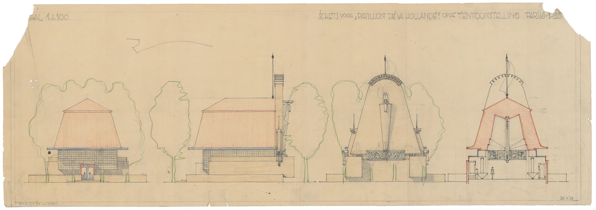  J.F. Staal. Schets Nederlands paviljoen Parijs, 1925. Collectie Het Nieuwe Instituut, STAX pf37-1 