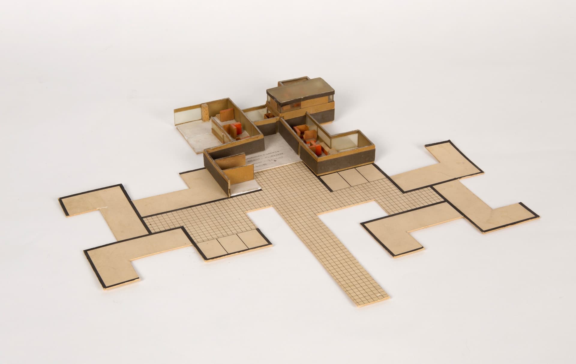  J. van Stigt. Combinatie van een plattegrond en een driedimensionale weergave van een ontwerp voor woningen en garage, Academie van Bouwkunst, 1958-1959. Collectie Het Nieuwe Instituut, STIG m24 