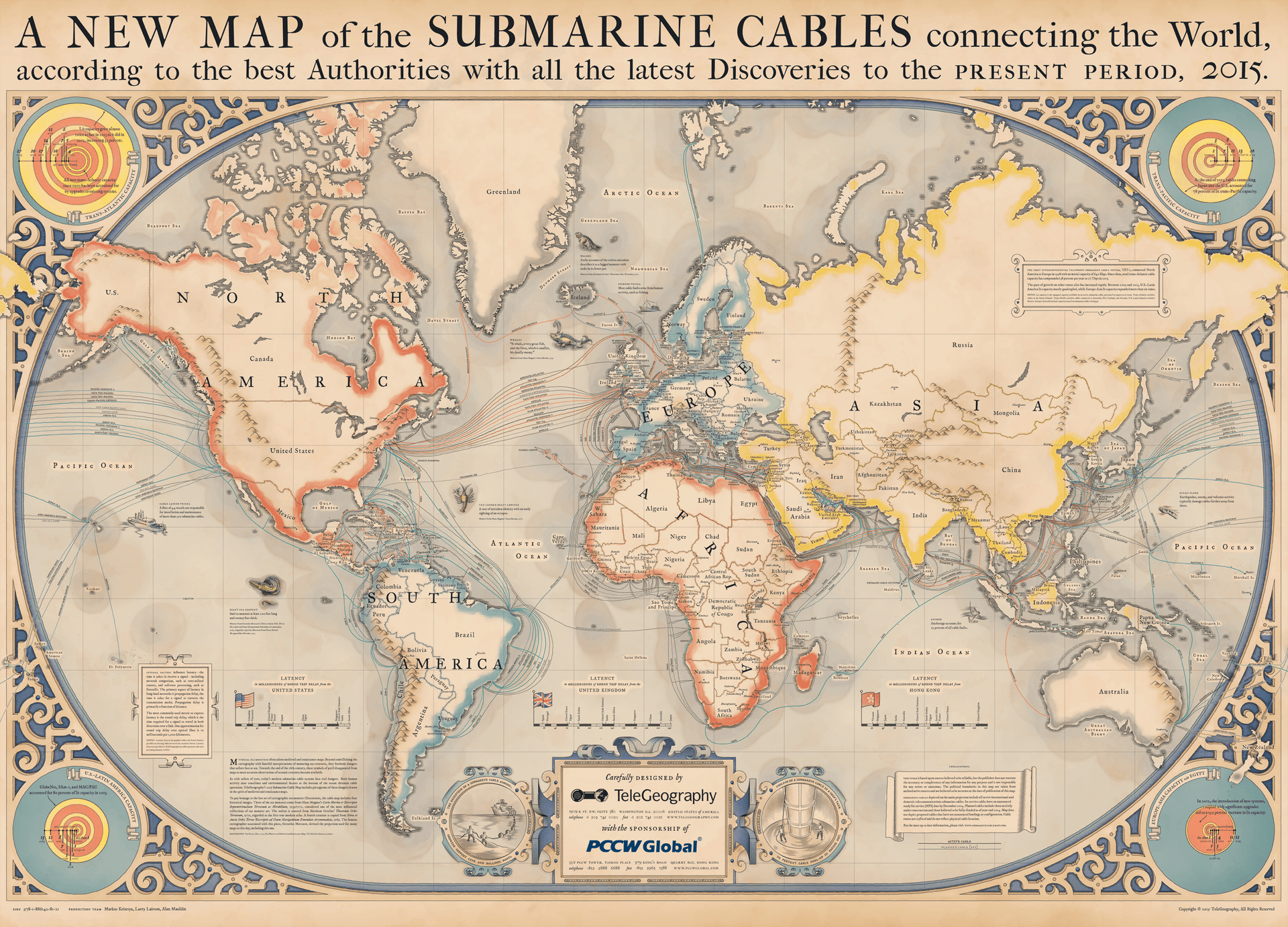 A New Map of the Submarine Cables connecting the World according tot the best Authorities with all the latest Discoveries tot the Present Period, TeleGeography, 2015 