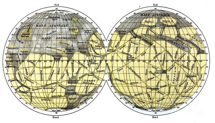 Terraforming Mars. Tekening: Giovanni Schiaparelli, 1877. 