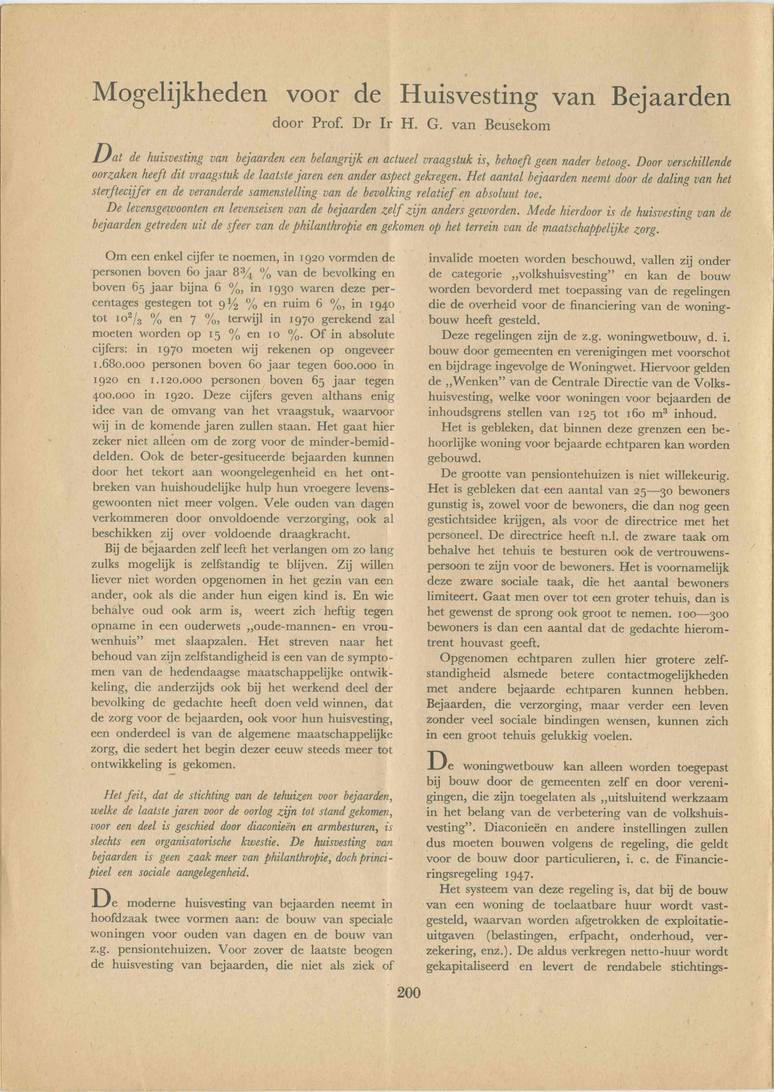  H.G. van Beusekom, ‘Mogelijkheden voor de huisvesting van bejaarden ‘. Tijdschrift voor Maatschappelijk Werk, 1948. Collectie Het Nieuwe Instituut, TIJX d39-c 