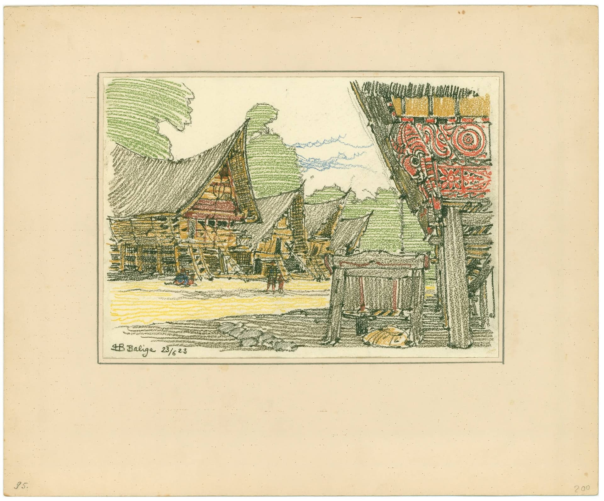 H.P. Berlage. Schets Balige, Noord-Sumatra, 23 juni 1923. Uit een serie reisschetsen van Nederlands-Indië. Collectie Het Nieuwe Instituut, BERL 290.318 