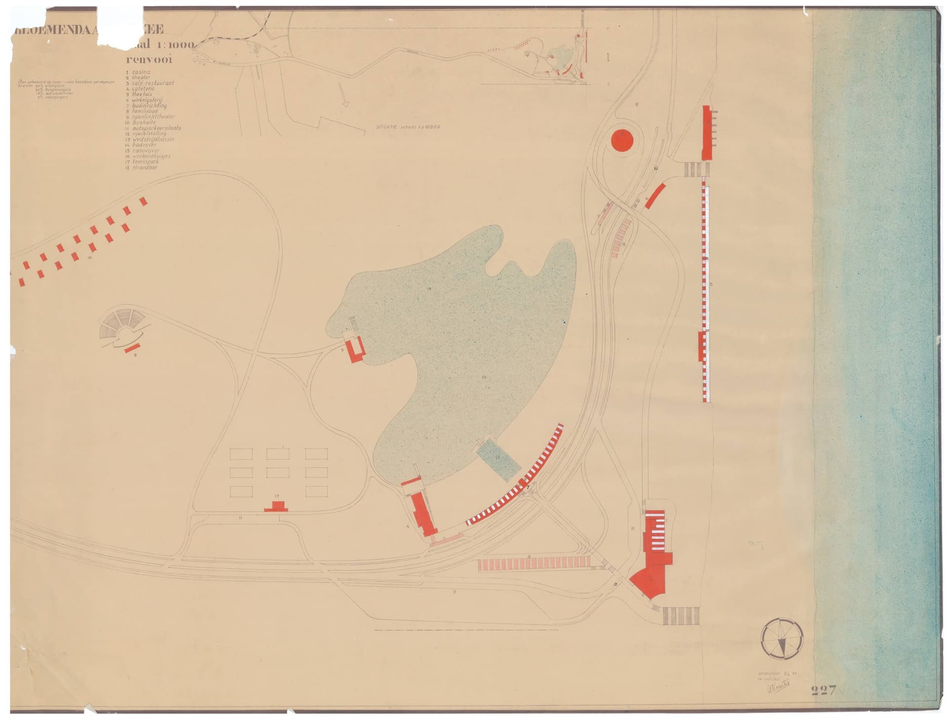 A. Komter, Expansion Plan for the Kop Zeeweg Beach Complex, Bloemendaal aan Zee, 1933-69. Collection Het Nieuwe Instituut, KOMT t45 