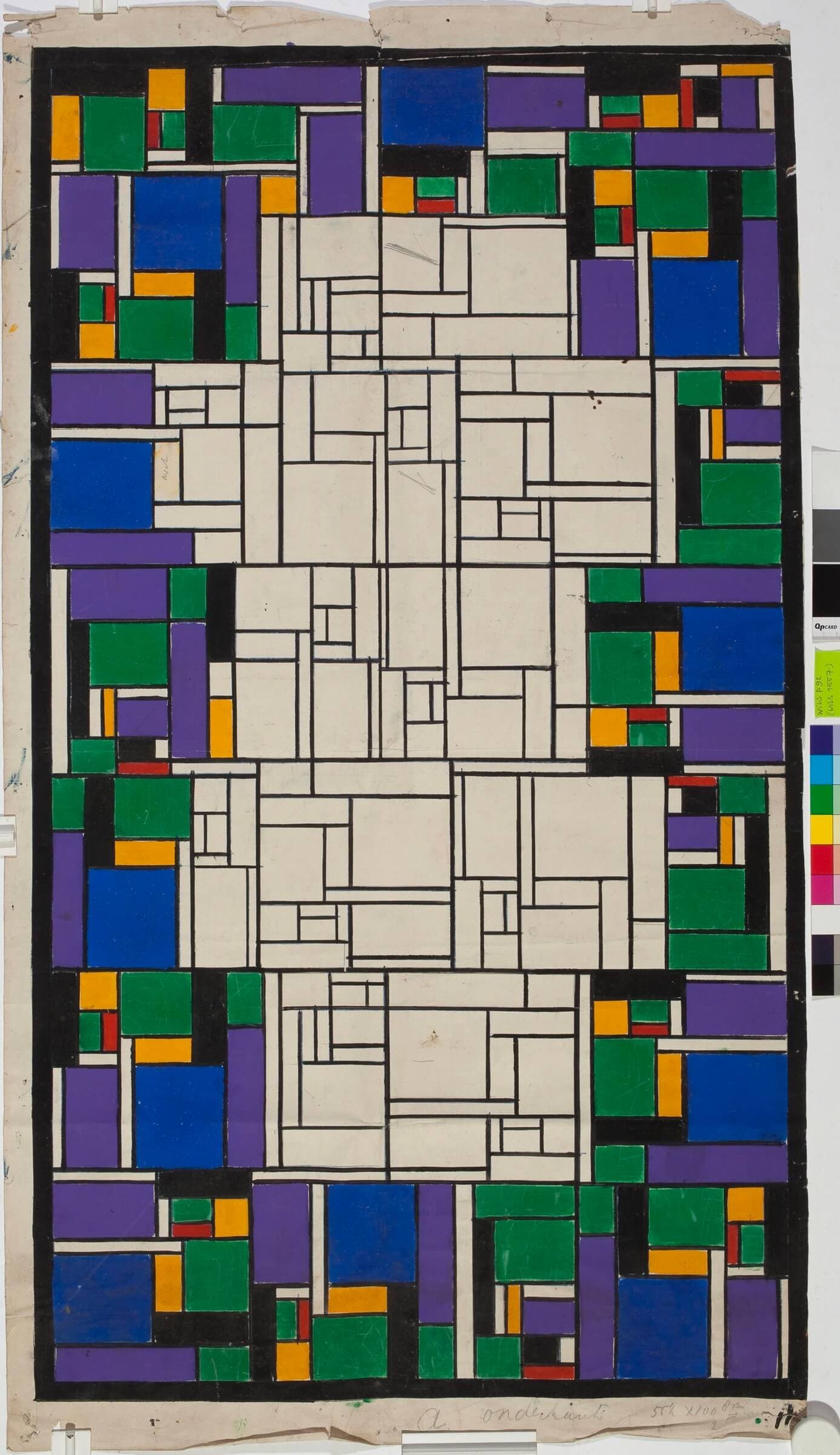 Theo van Doesburg, stained glass "Little Pastoral" in the Karperton villa, Bergermeer 1917 – 1918, Het Nieuwe Instituut Collection 