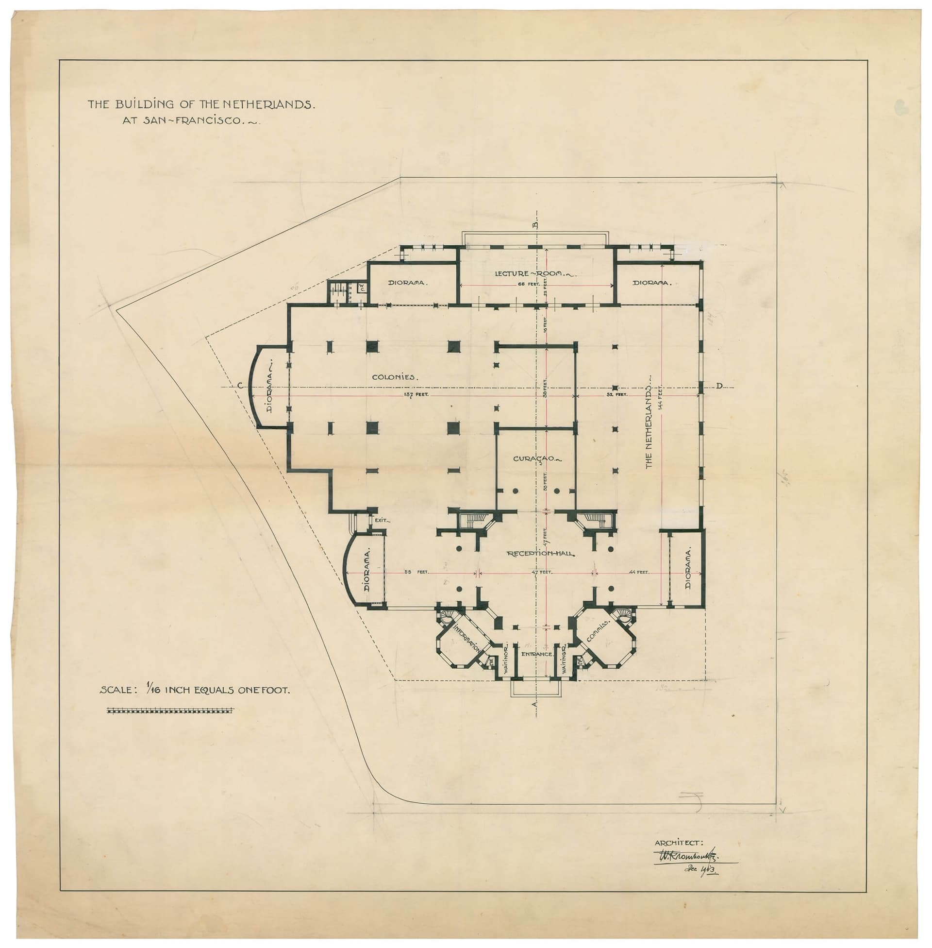W. Kromhout. Floor plan Dutch pavilion San Francisco, 1915. Collection Het Nieuwe Instituut, KROM 53-1 