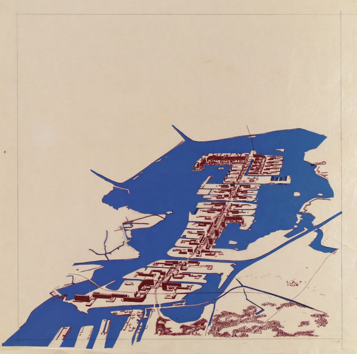 Van den Broek en Bakema. Expansieplan Pampus. Liniaire stad in het IJ-meer voor 350.000 bewoners, 1964-65. 