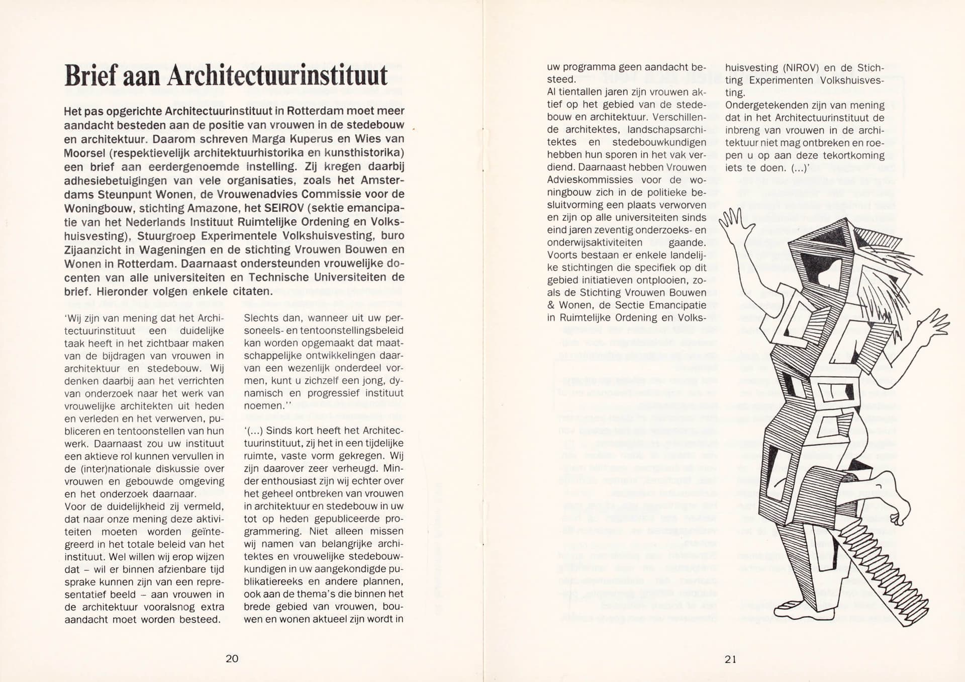 “Brief aan Architectuurinstituut”, gepubliceerd in Vrouwen Bouwen Wonen Bulletin, 1989. Bron: Archief Vrouwen Bouwen Wonen / Bureau Tussen-Ruimte. Schenking Lidewij Tummers, Collectie Het Nieuwe Instituut  