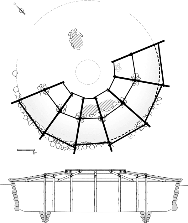 Natufian dwelling: Shelter 51, Eynan (Ain Mallaha), Israel. Drawing: Gil Harklay and Avi Gopher. 