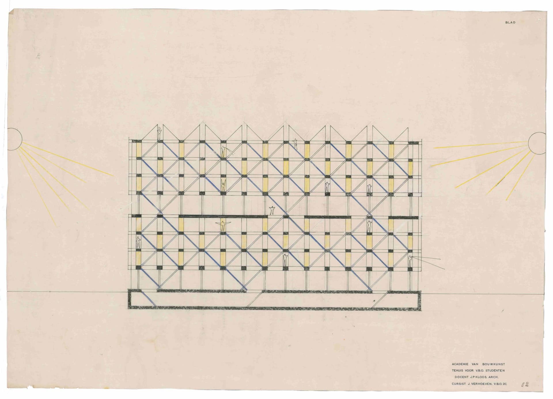  Jan Verhoeven. Accommodation for secondary-school (V.B.O.) pupils, Academie van Bouwkunst, Amsterdam, ca. 1956. Lecturer: J.P. Kloos. Collection Het Nieuwe Instituut, VERH r32-20 