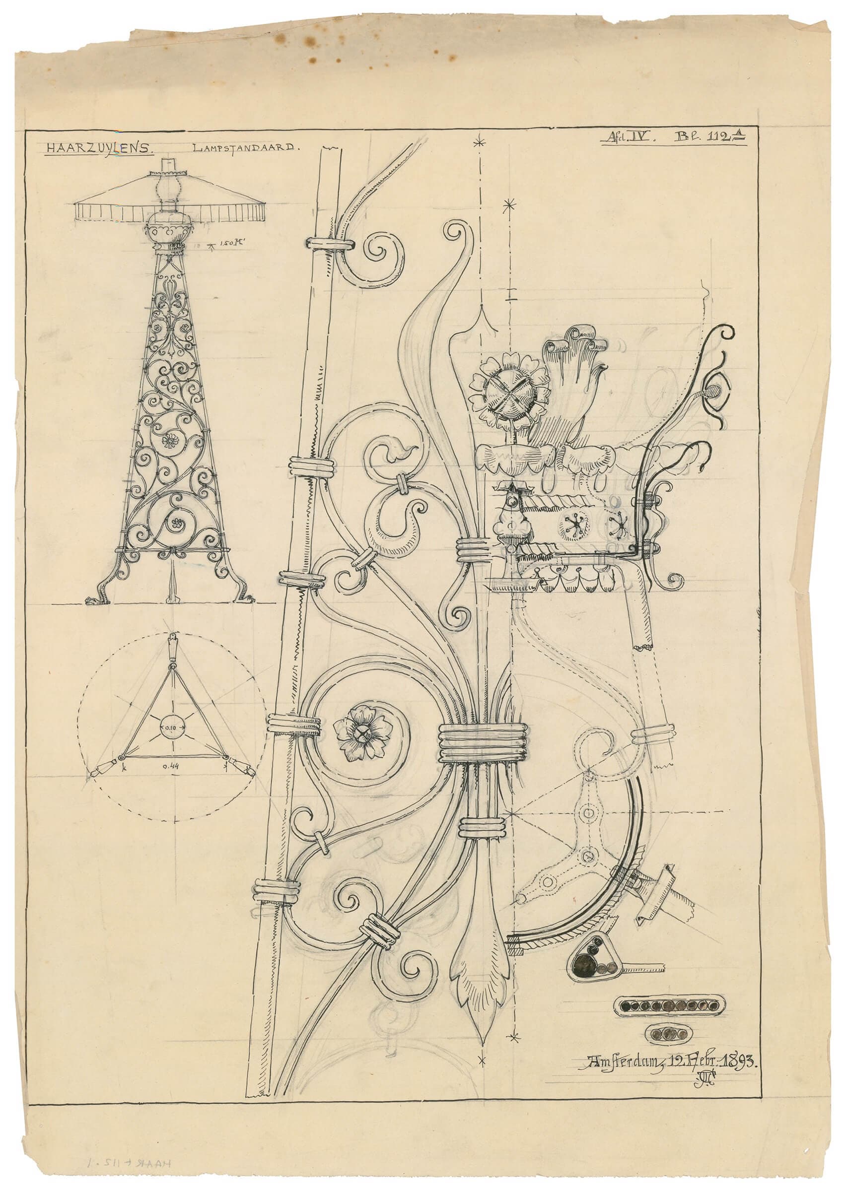 P.J.H. Cuypers. Ontwerptekening lampen. Collectie Het Nieuwe Instituut, HAAR t112 