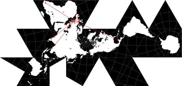 R. Buckminster Fuller: Dymaxion projection, 1954, adapted by Marco Moretto. 