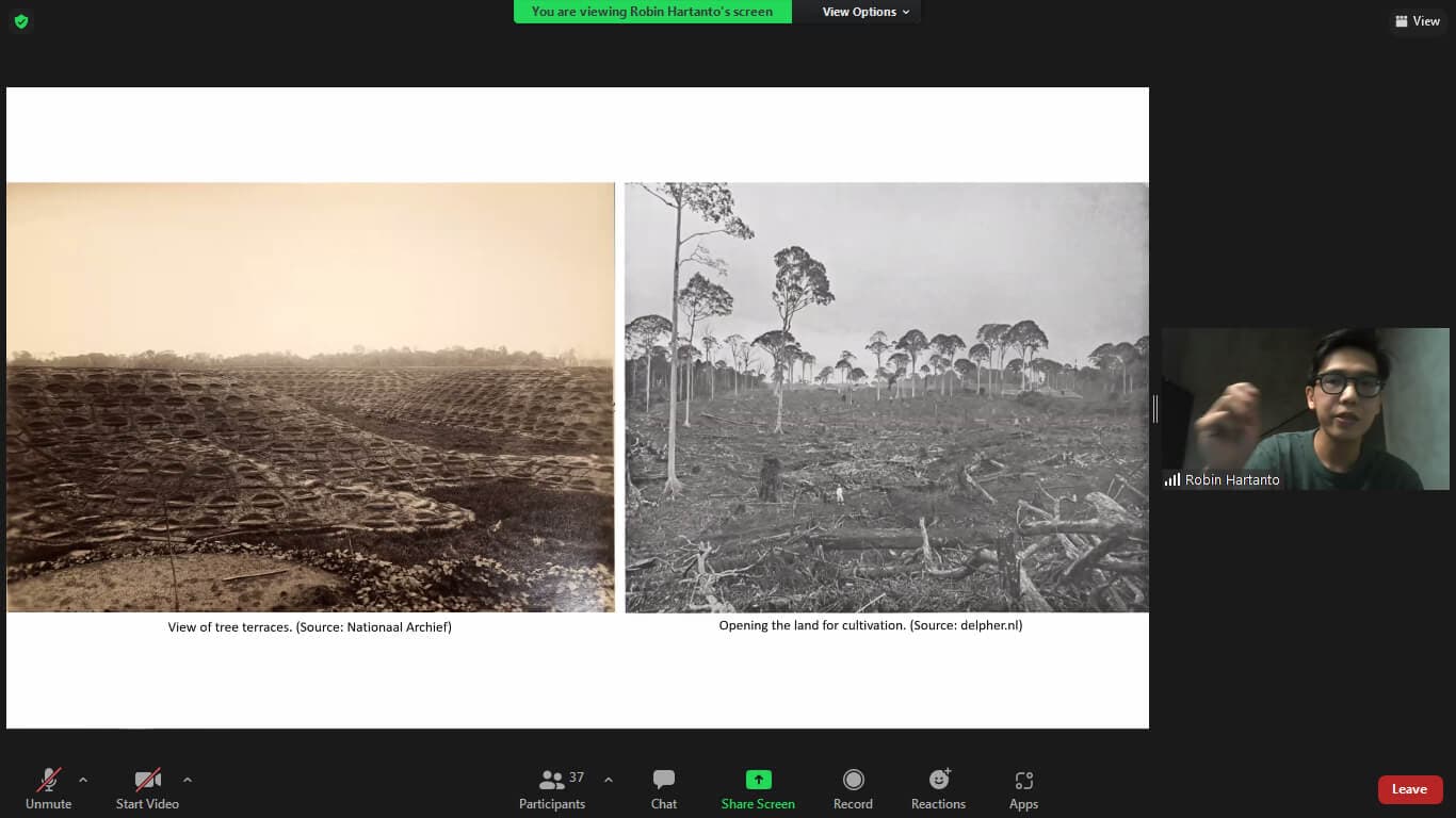 Robin Hartanto Hongare's presentation screen, view of plantation photographs. 