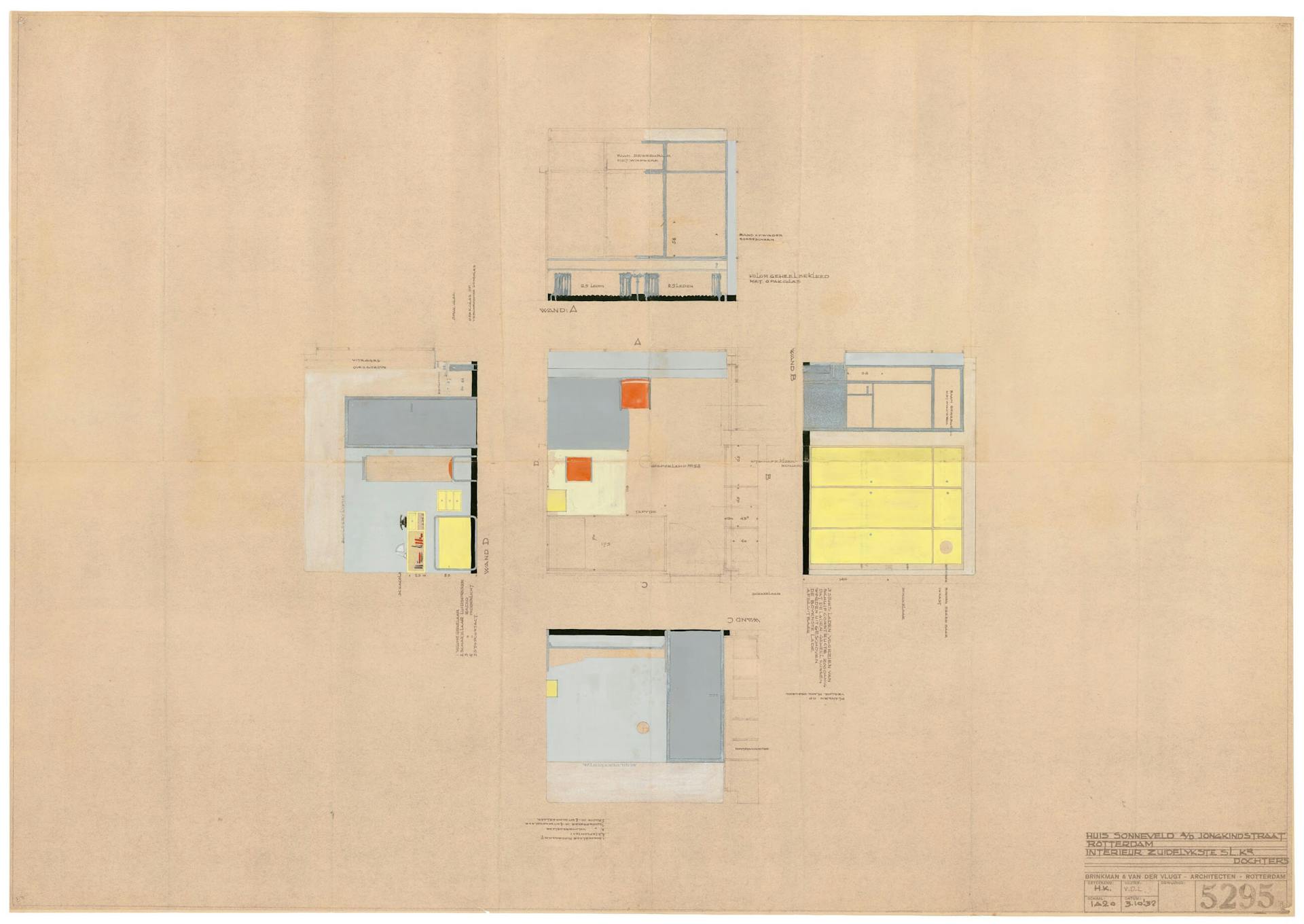 J.A. Brinkman en L.C. van der Vlugt. Interieur slaapkamer dochters, Huis Sonneveld, 1932 