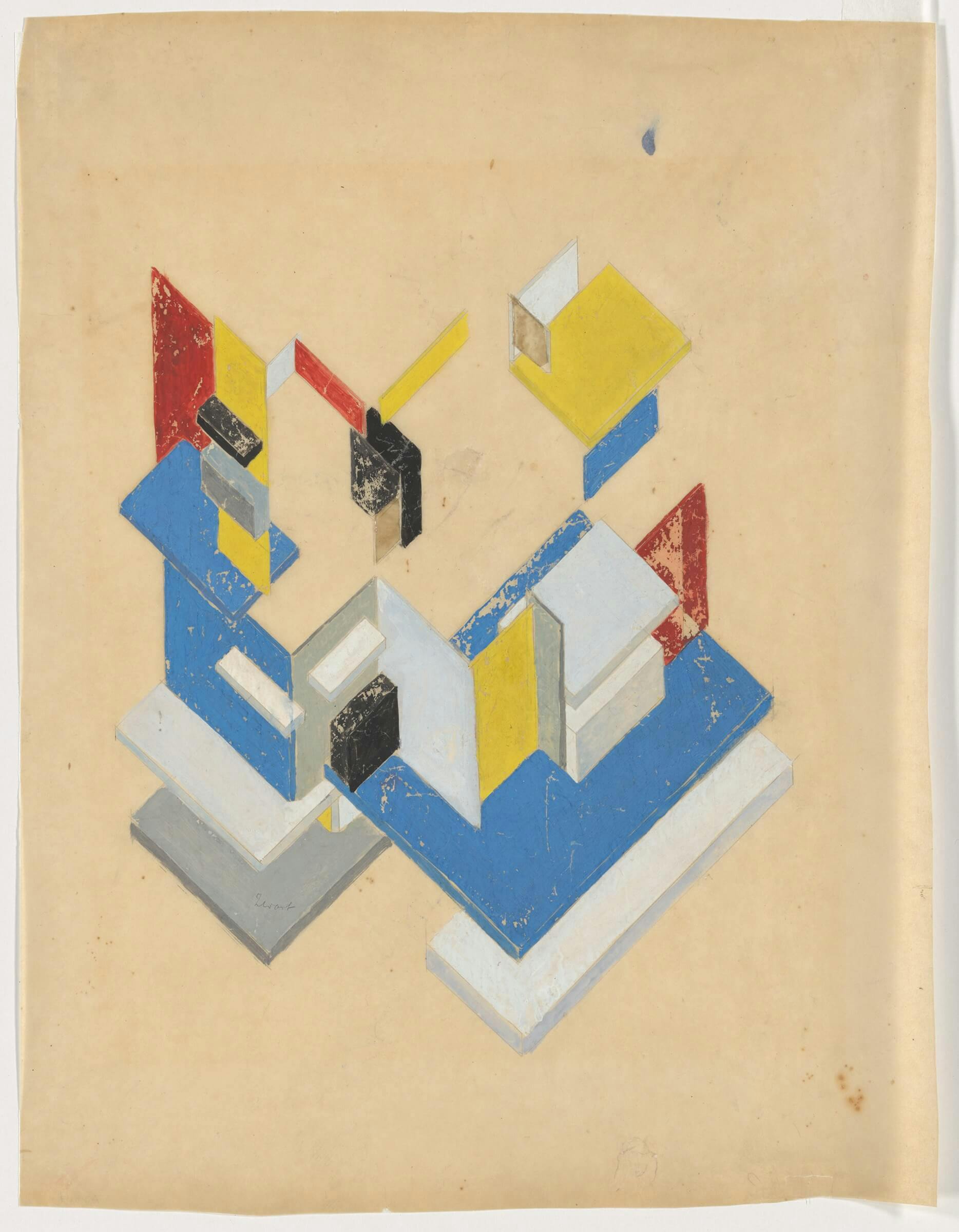Theo Van Doesburg. Contra-constructie Maison Particulière, 1923-1924. Grafiet en gouache op calqueerpapier. Collectie Het Nieuwe Instituut, DOES AB5117. Gift Van Moorsel. 