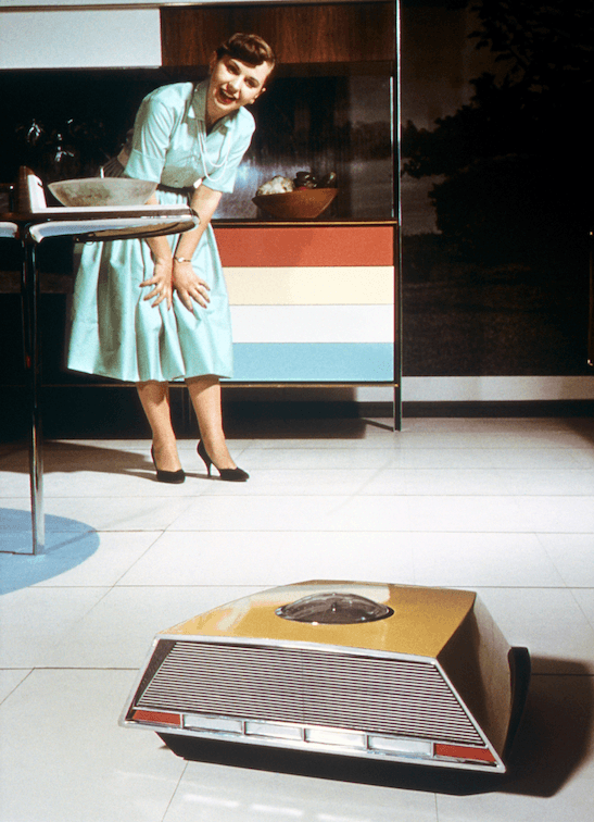 Robotic floor cleaner in the 'Miracle Kitchen' at the 1959 American National Exhibition in Moscow. Photo: Library of Congress,