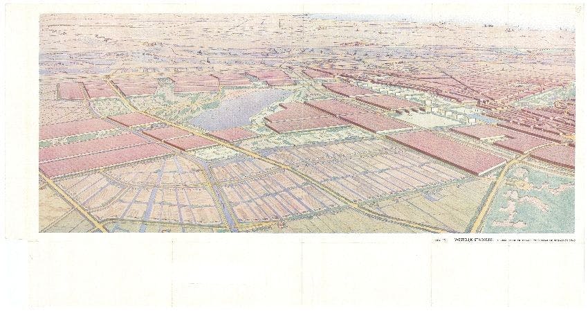  C. van Eesteren, aerial view of western garden cities, AUP (expansion plan for Amsterdam), Amsterdam, 1934, collection Het Nieuwe Instituut 