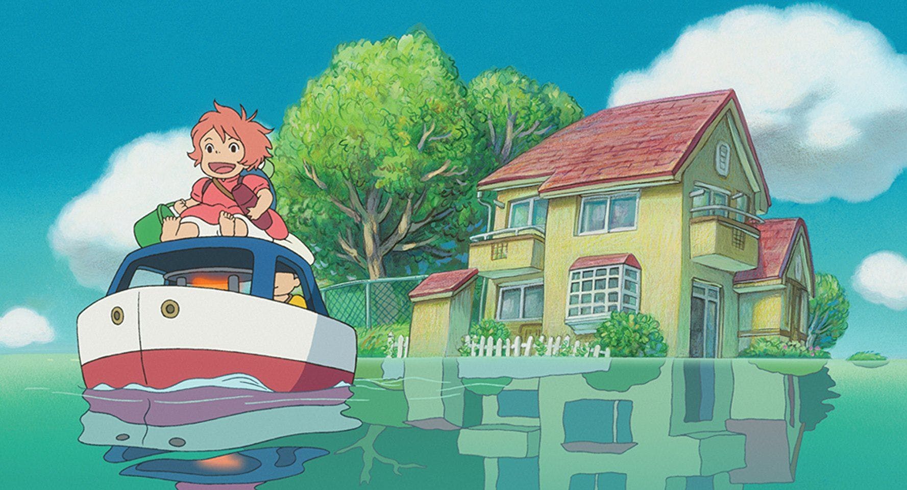 screenshot van Ponyo met de hoofdpersoon in een bootje