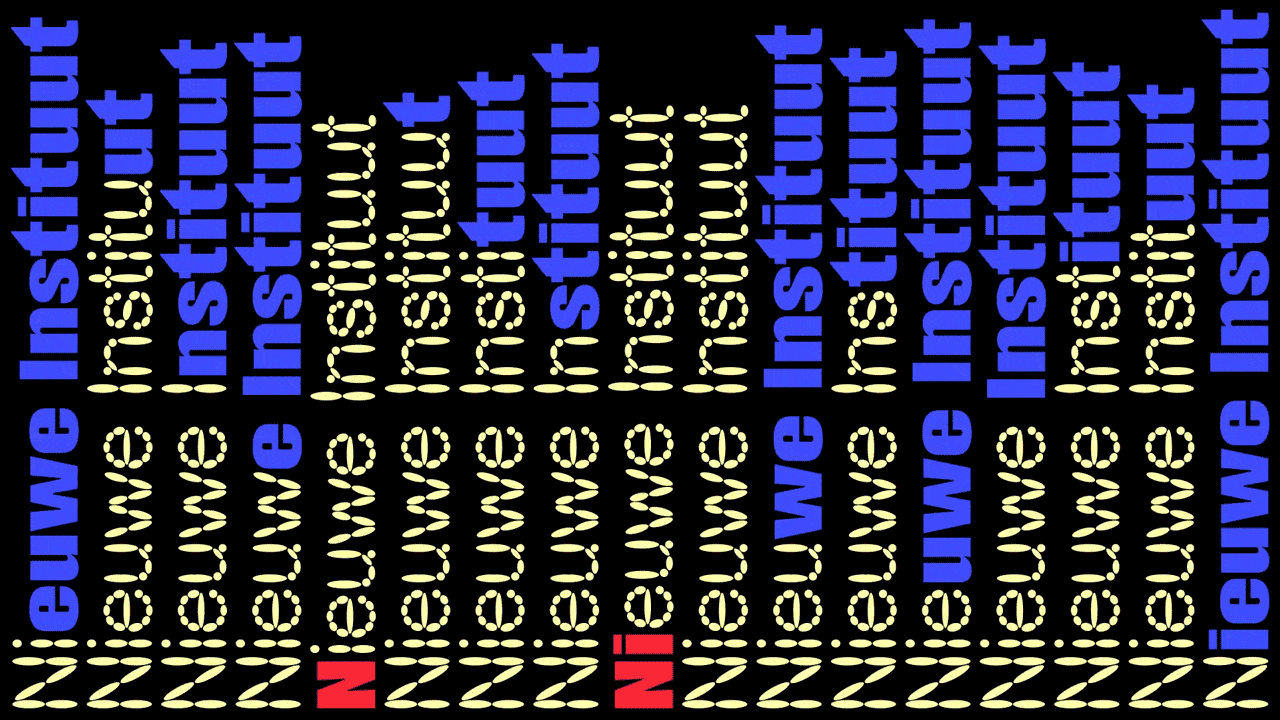 Gif with the name Nieuwe Instituut iin different colours and fonts.