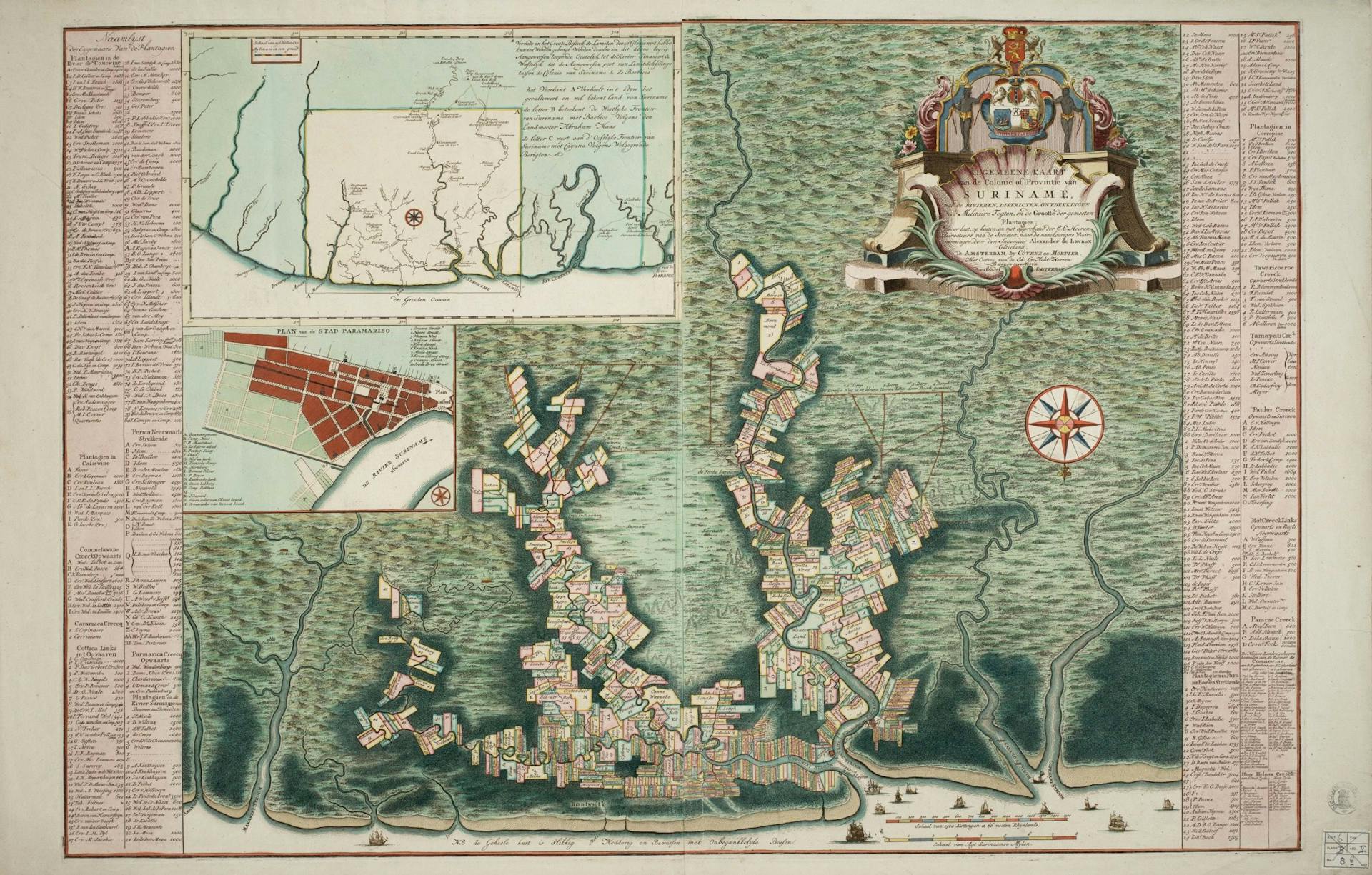 Map of Suriname, Alexander de Lavaux, Hendrik de Leth, 1737-17-57, Rijksmuseum.