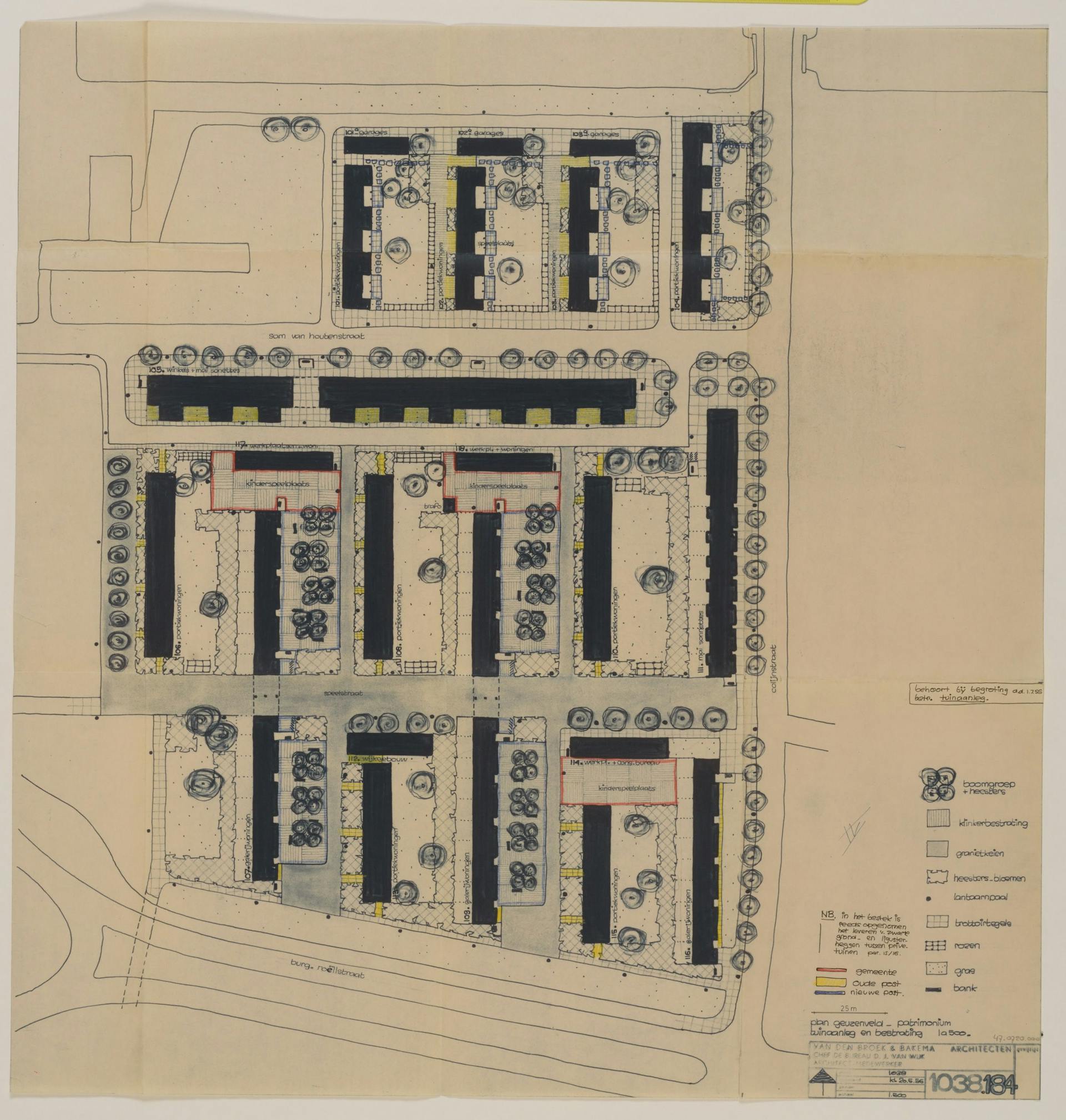 Mien Ruys. Design of the courts in the Dirk Sonoystraat, Amsterdam, 1958. Special Collections Wageningen University & Research, Wageningen. 