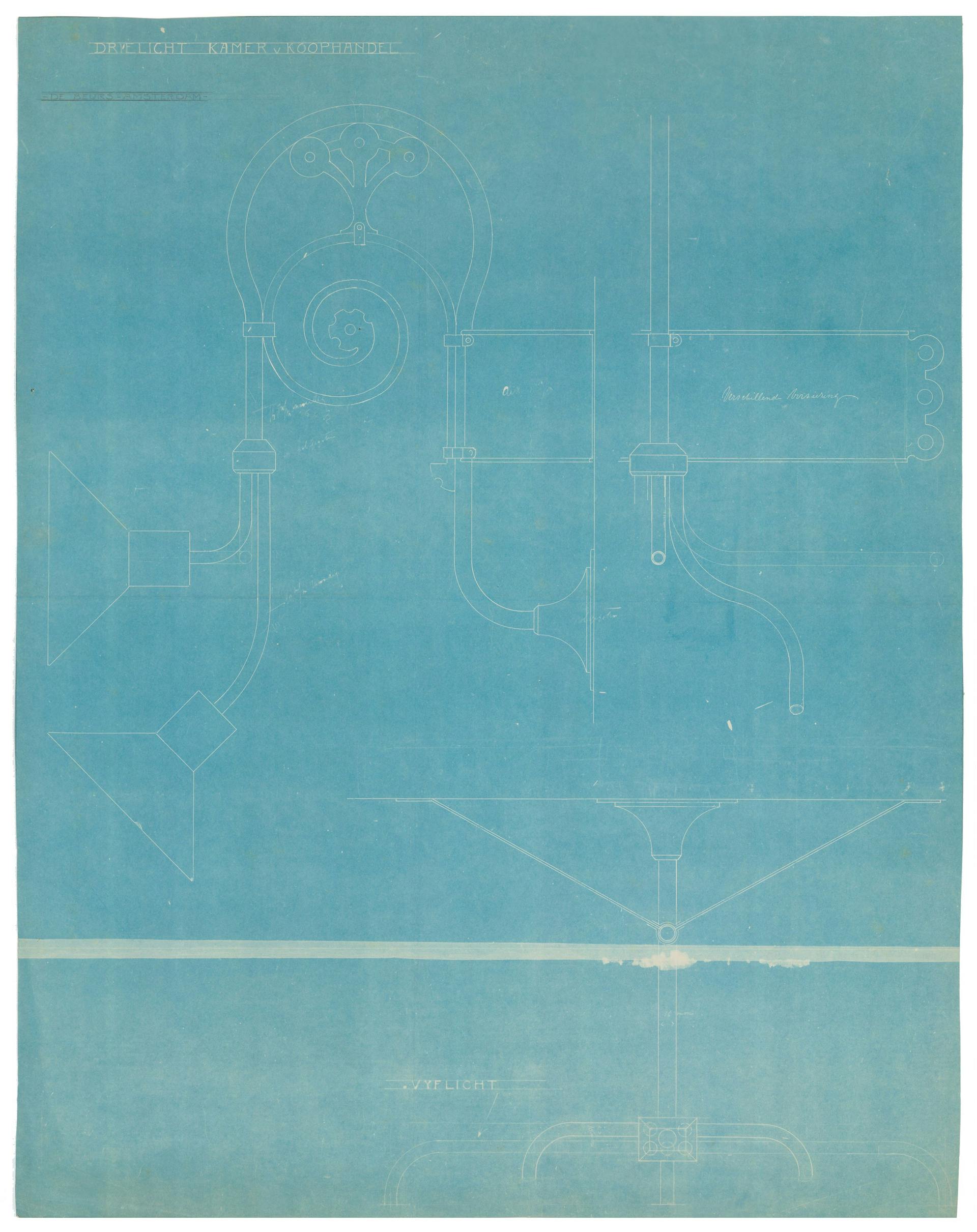 Voorbeeld van een blauwdruk in het archief van architect H.P. Berlage uit de beginperiode. De blauwdruk is te licht van kleur en de witte lijnen zijn dichtgeslipbd, waardoor het eindresultaat te flets is. H.P. Berlage. Ontwerp voor de Koopmansb… 