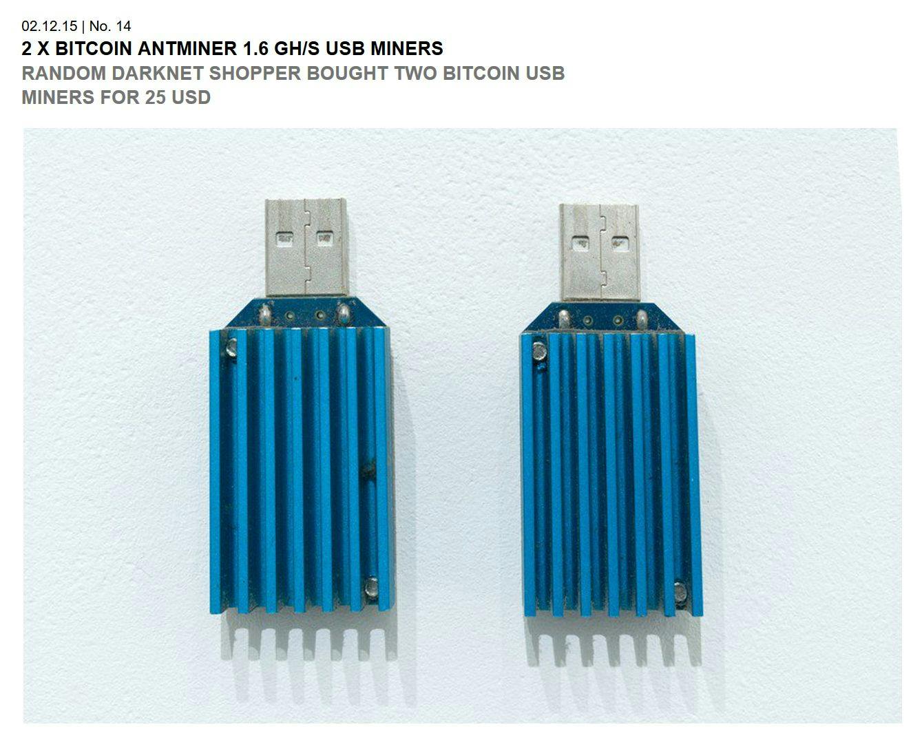 2 x Bitcoin Antminer 1.6 gH/s USB miners ordered by Random Darknet Shopper (02 Dec 15), !Mediengruppe Bitnik 