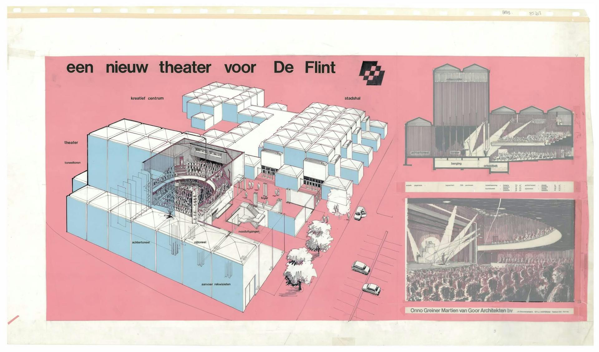 Collage van Theater De Flint van Onno Greiner en Martien van Goor, Amersfoort, ca. 1975. 