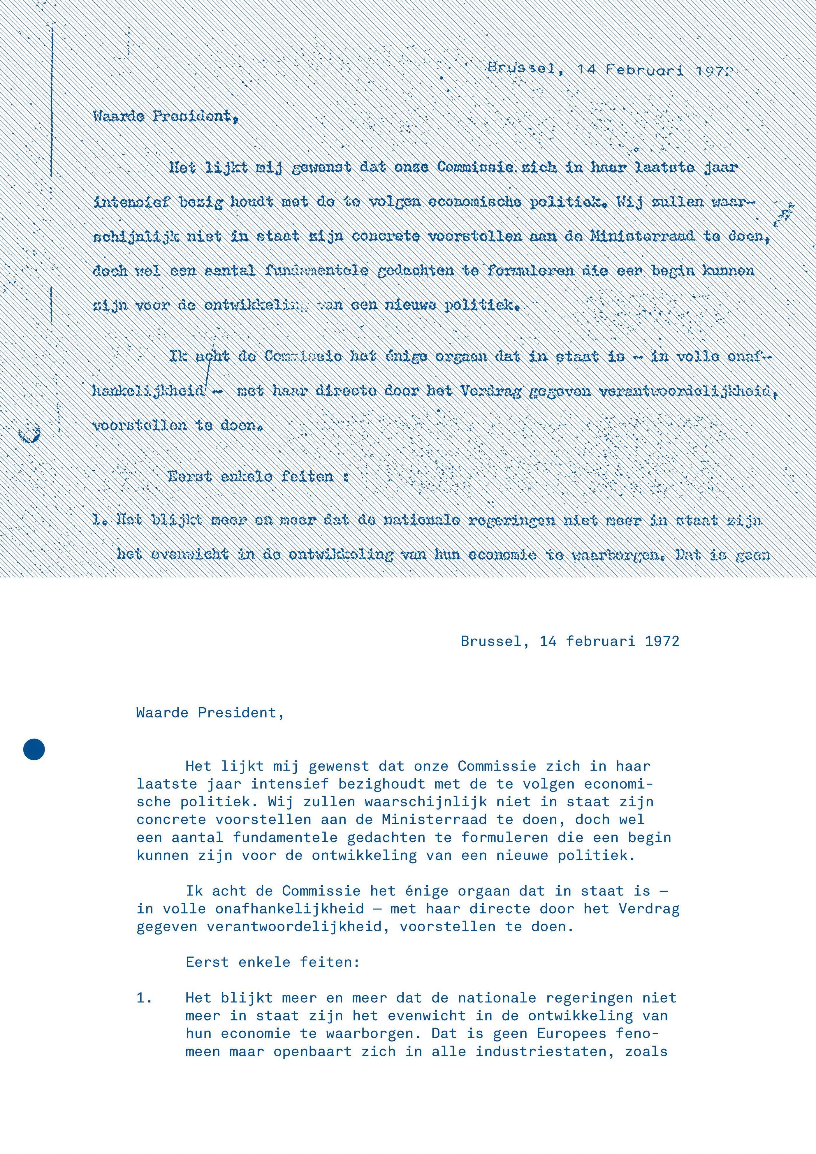 First page of Mansholt's letter. Design: Sandra Kassenaar