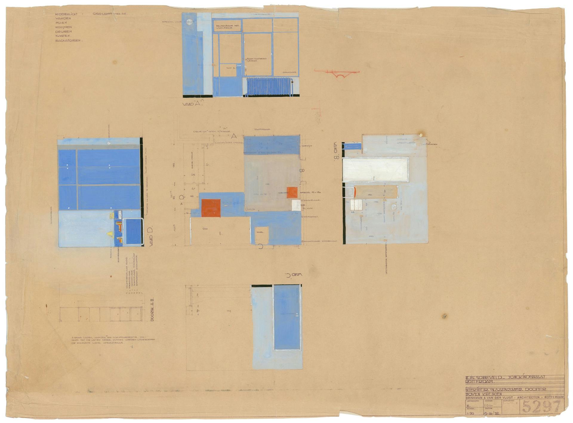 J.A. Brinkman en L.C. van der Vlugt. Interieur slaapkamer dochters, Huis Sonneveld, 1932. Collectie Het Nieuwe Instituut, BROX 93t21 