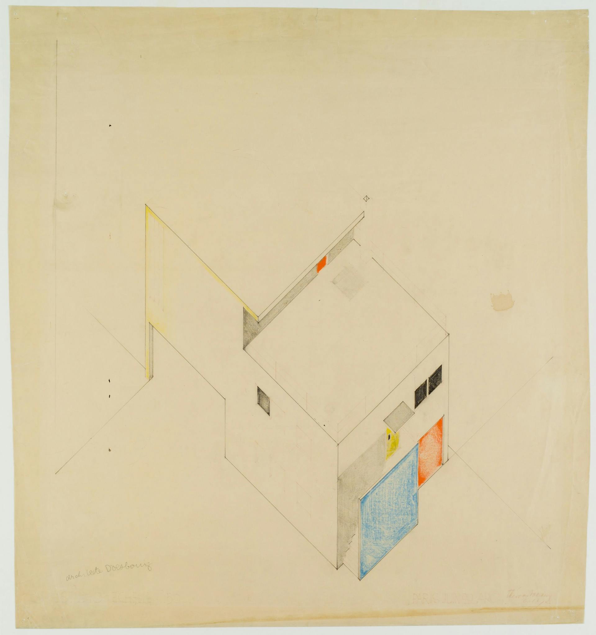 Theo van Doesburg. Ontwerp voor de atelierwoning Meudon-Val-Fleury, 1929. Collectie Het Nieuwe Instituut, DOES AB5359. Gift Van Moorsel. 